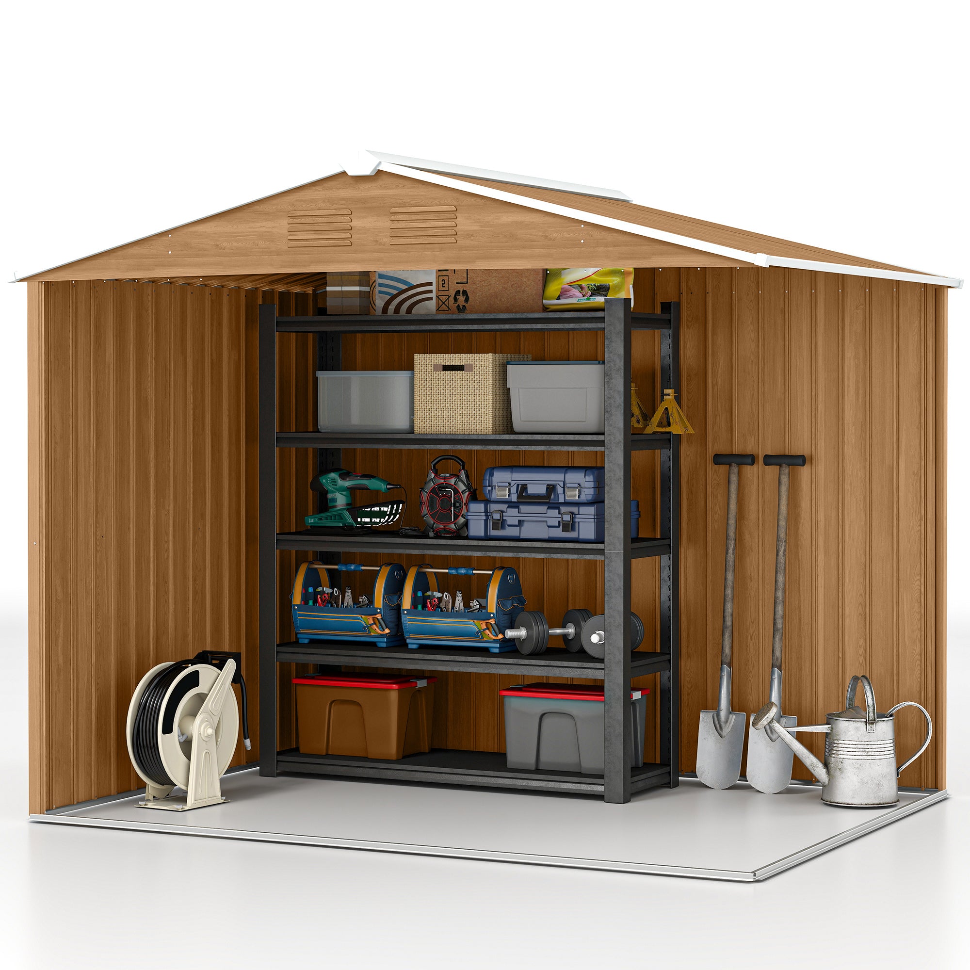 8' x 6' Metal Outdoor Storage Shed - Dark Brown-Patio & Garden > Lawn & Garden > Sheds-DECOROLALA