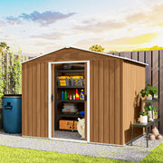 8' x 6' Metal Outdoor Storage Shed - Dark Brown-Patio & Garden > Lawn & Garden > Sheds-DECOROLALA