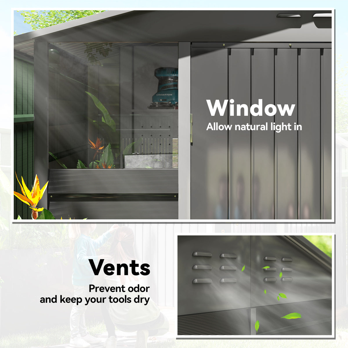 8' x 6' Metal Outdoor Storage Shed - Dark Grey-Storage Sheds-DECOROLALA