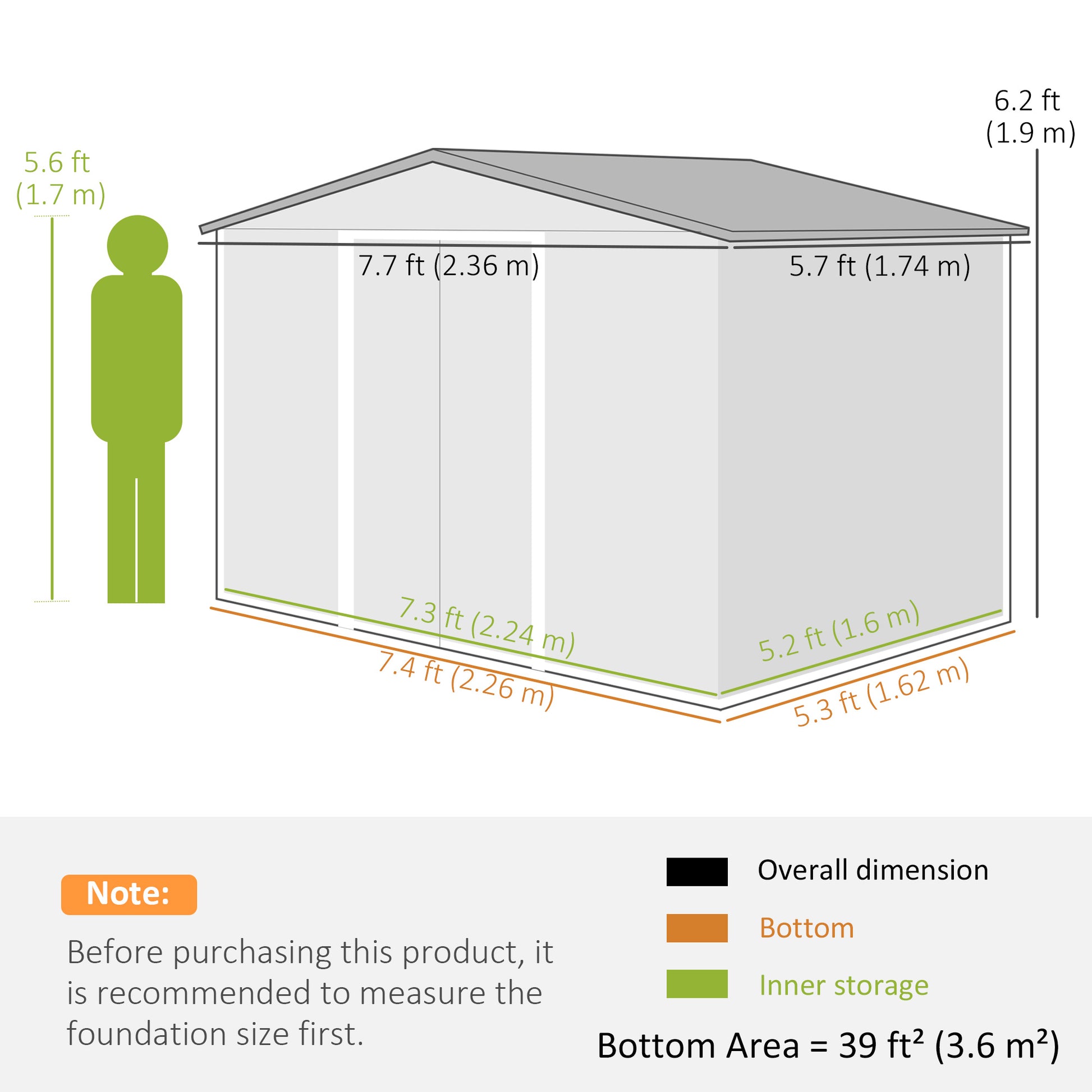 8' x 6' Outdoor Metal Storage Shed - Charcoal Grey-Patio & Garden > Lawn & Garden > Sheds-DECOROLALA
