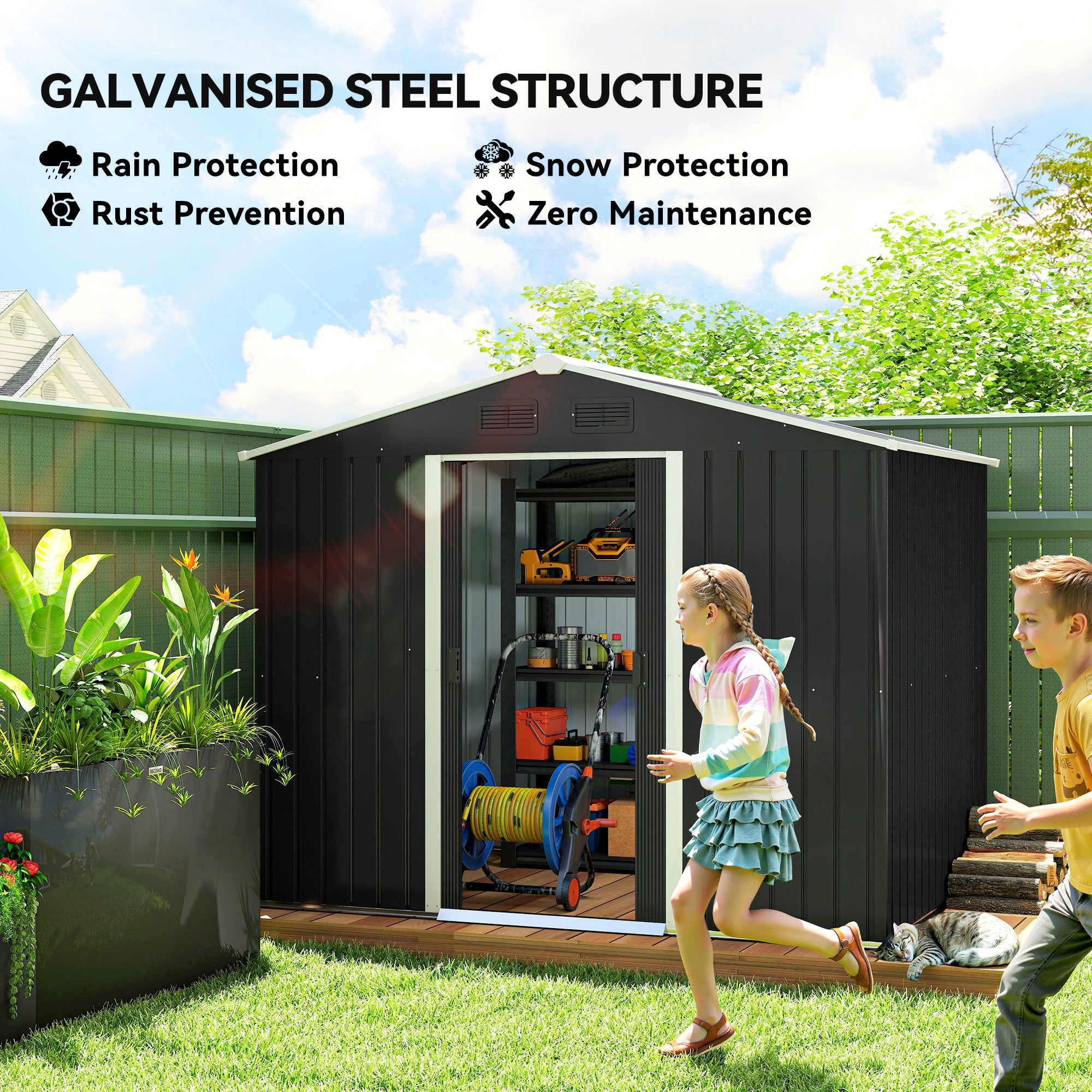 8' x 6' Outdoor Metal Storage Shed - Charcoal Grey-Patio & Garden > Lawn & Garden > Sheds-DECOROLALA