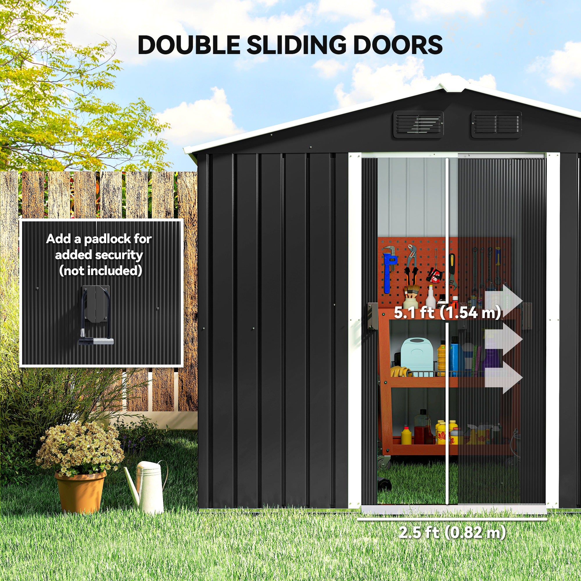 8' x 6' Outdoor Metal Storage Shed - Charcoal Grey-Patio & Garden > Lawn & Garden > Sheds-DECOROLALA