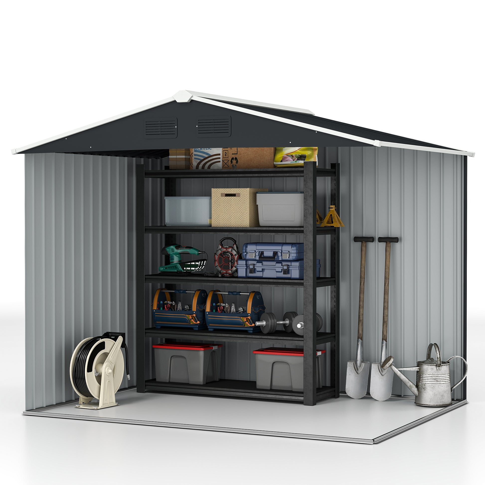 8' x 6' Outdoor Metal Storage Shed - Charcoal Grey-Patio & Garden > Lawn & Garden > Sheds-DECOROLALA