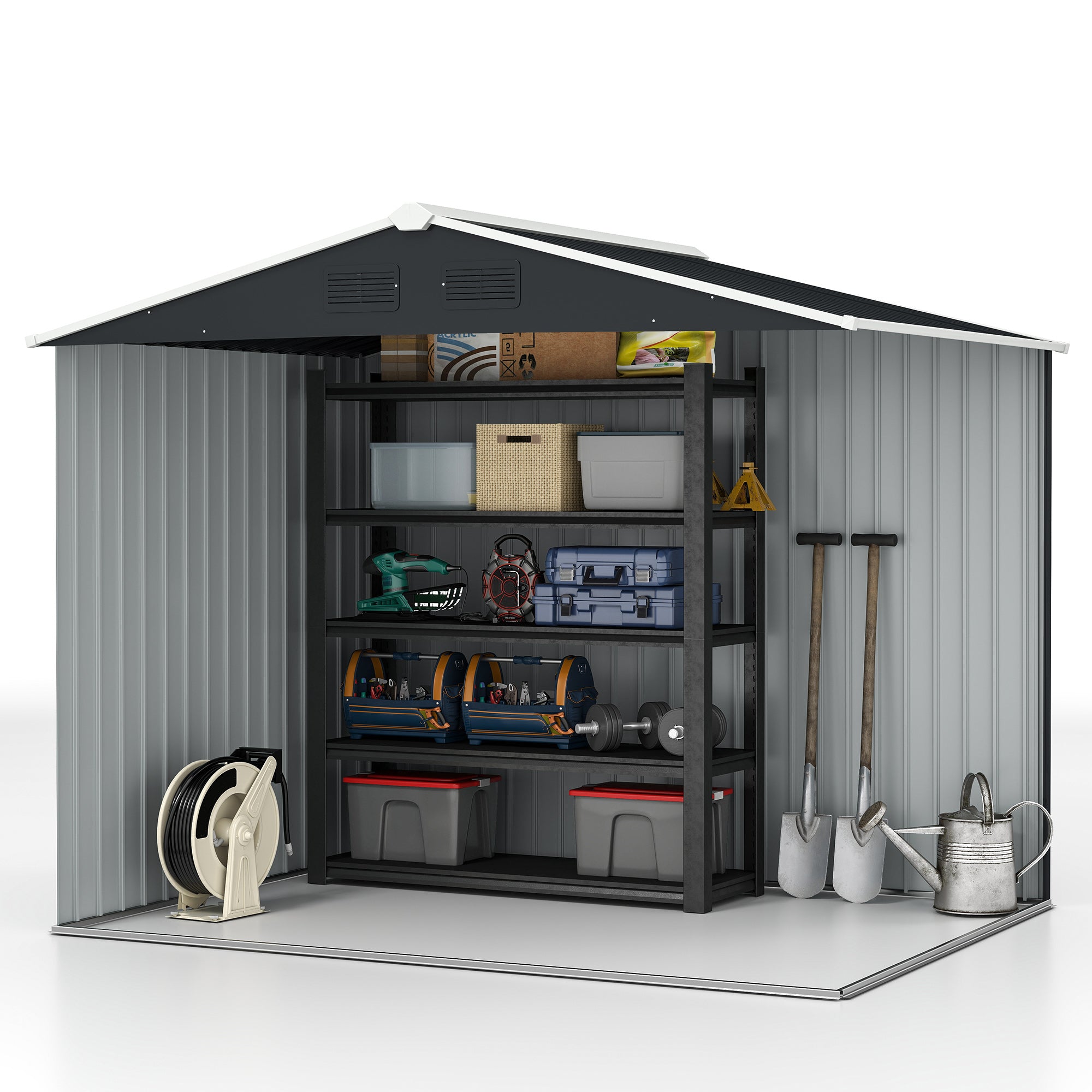 8' x 6' Outdoor Metal Storage Shed - Charcoal Grey-Patio & Garden > Lawn & Garden > Sheds-DECOROLALA
