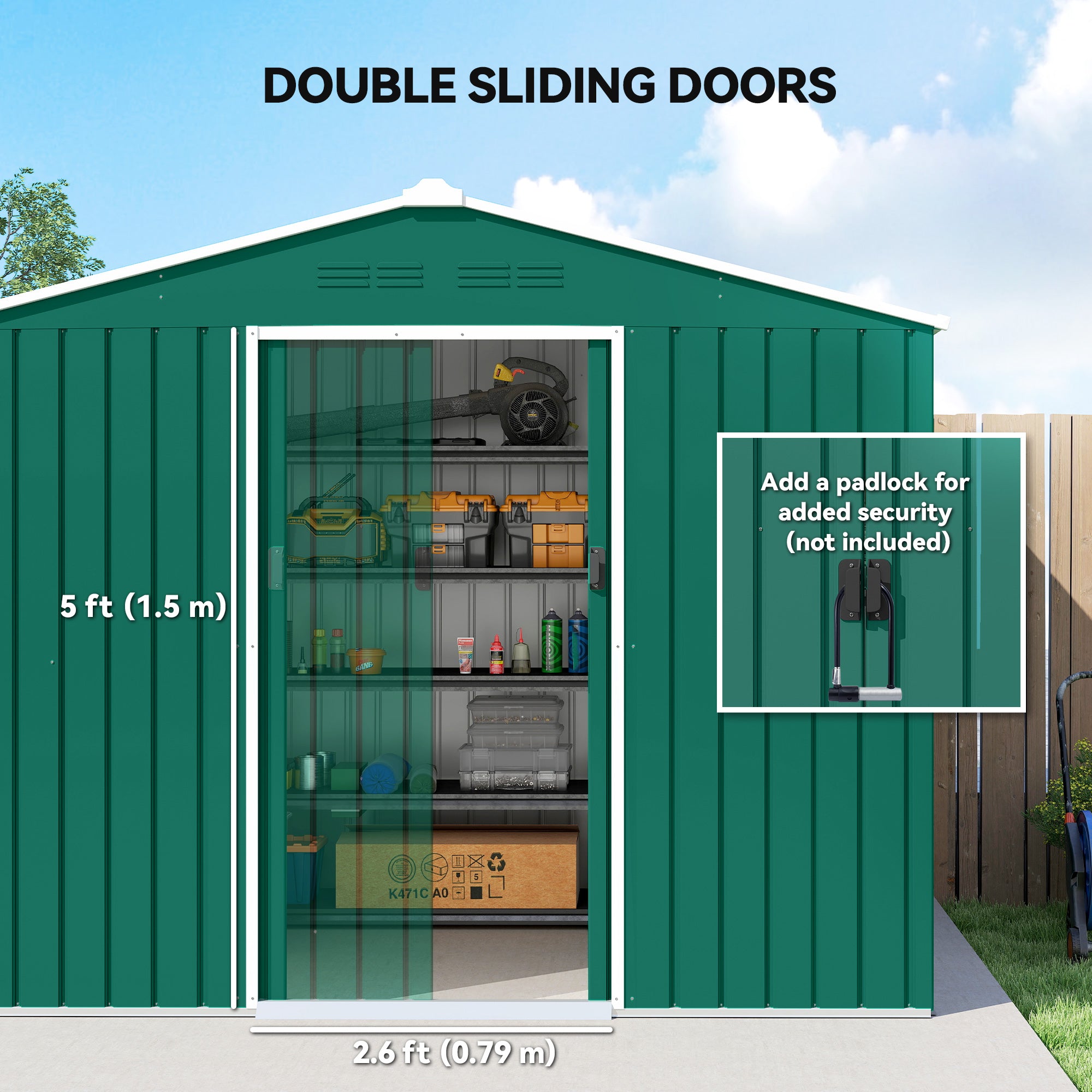8' x 6' Outdoor Storage Shed - Green Galvanized Steel-Patio & Garden > Lawn & Garden > Sheds-DECOROLALA