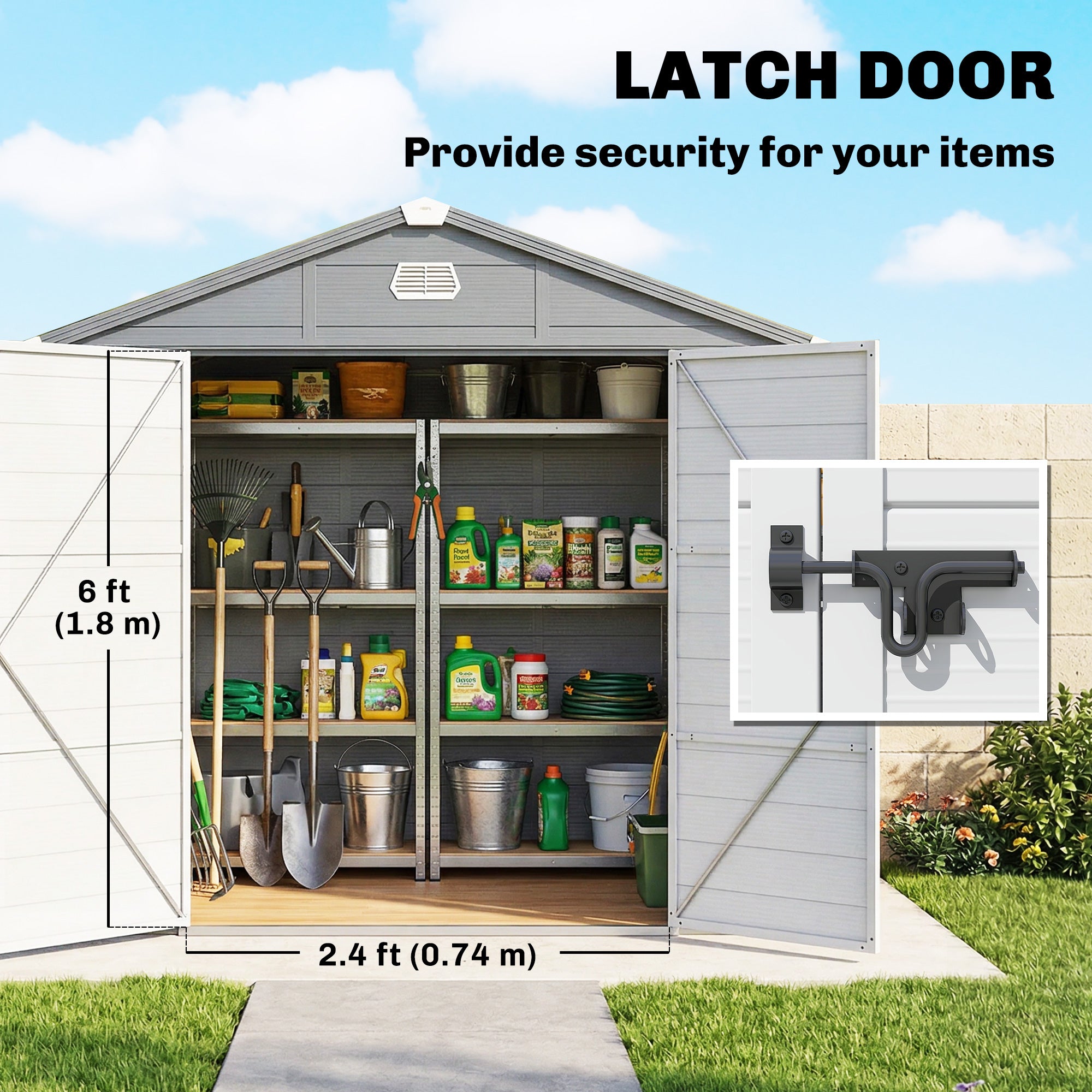 8' x 6' Plastic Garden Storage Shed - Dark Grey-Patio & Garden > Lawn & Garden > Sheds-DECOROLALA