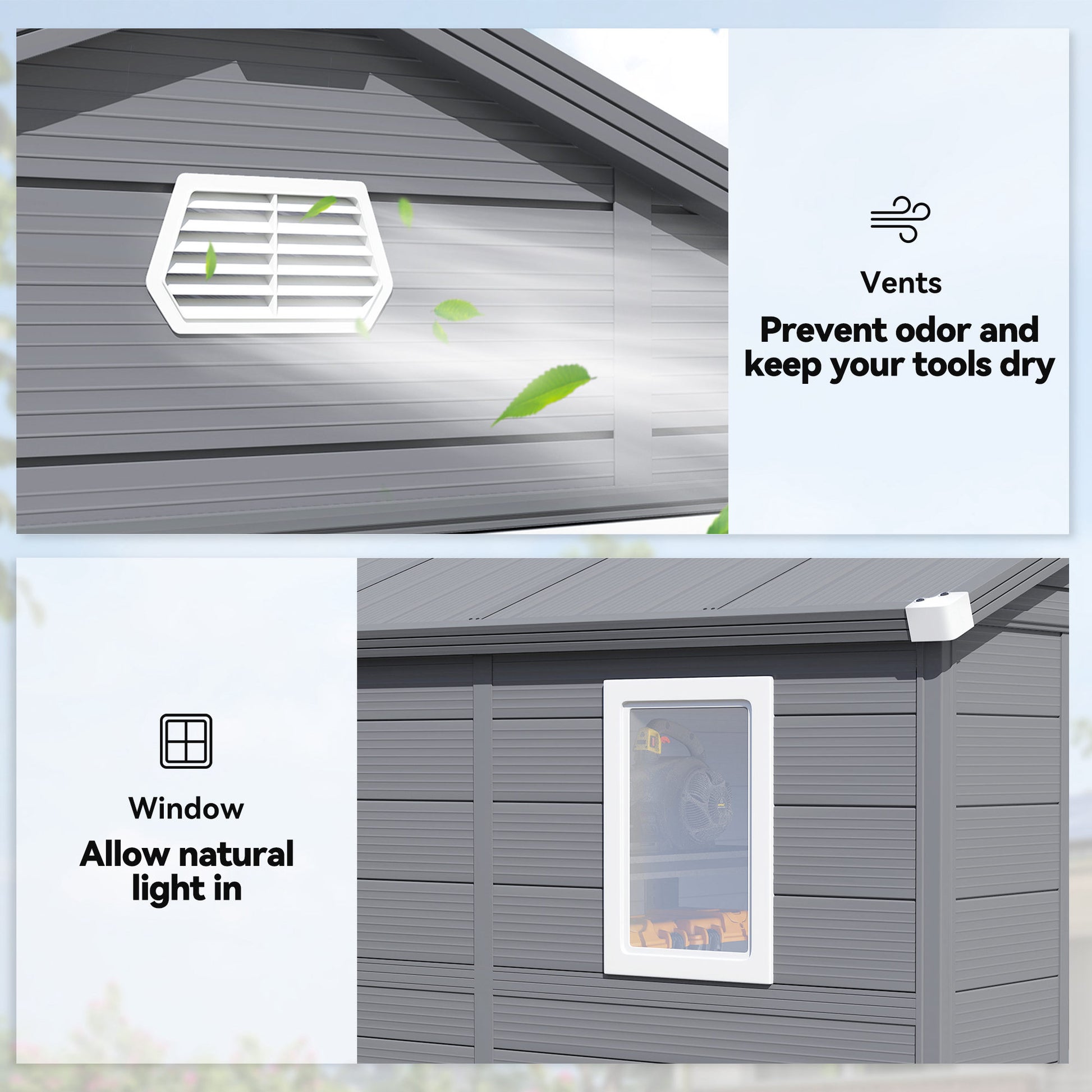 8' x 6' Plastic Garden Storage Shed - Dark Grey-Patio & Garden > Lawn & Garden > Sheds-DECOROLALA