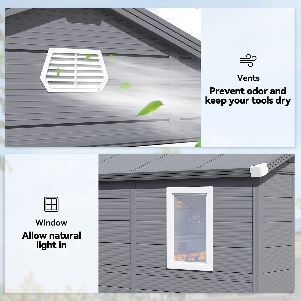 8' x 6' Plastic Garden Storage Shed - Dark Grey-Patio & Garden > Lawn & Garden > Sheds-DECOROLALA
