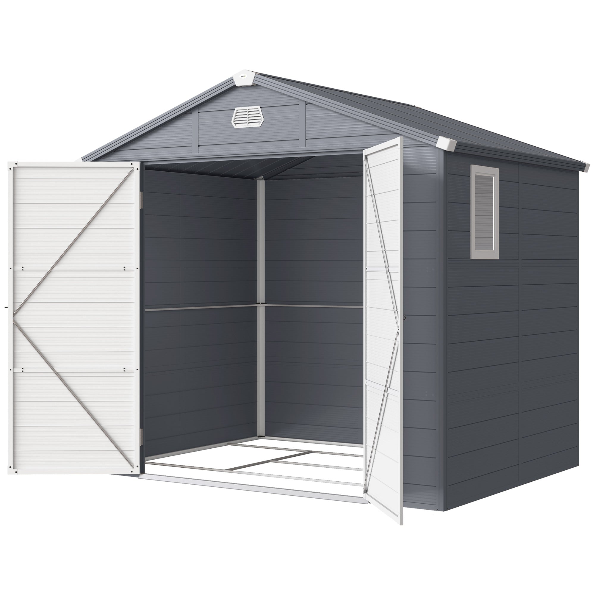 8' x 6' Plastic Garden Storage Shed - Dark Grey-Patio & Garden > Lawn & Garden > Sheds-DECOROLALA