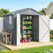 8' x 6' Plastic Garden Storage Shed - Dark Grey-Patio & Garden > Lawn & Garden > Sheds-DECOROLALA