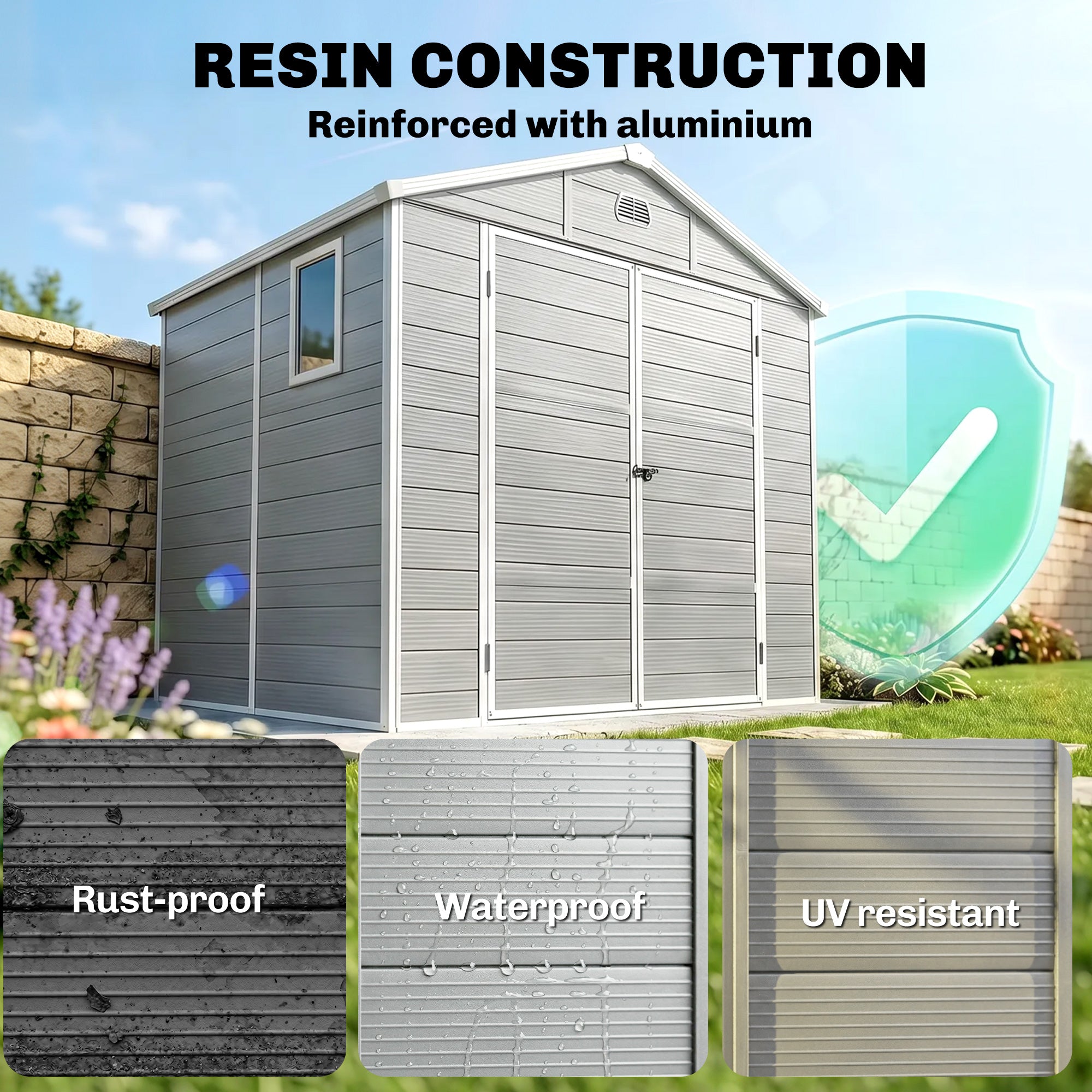 8' x 6' Plastic Garden Storage Shed - Light Grey-Patio & Garden > Lawn & Garden > Sheds-DECOROLALA
