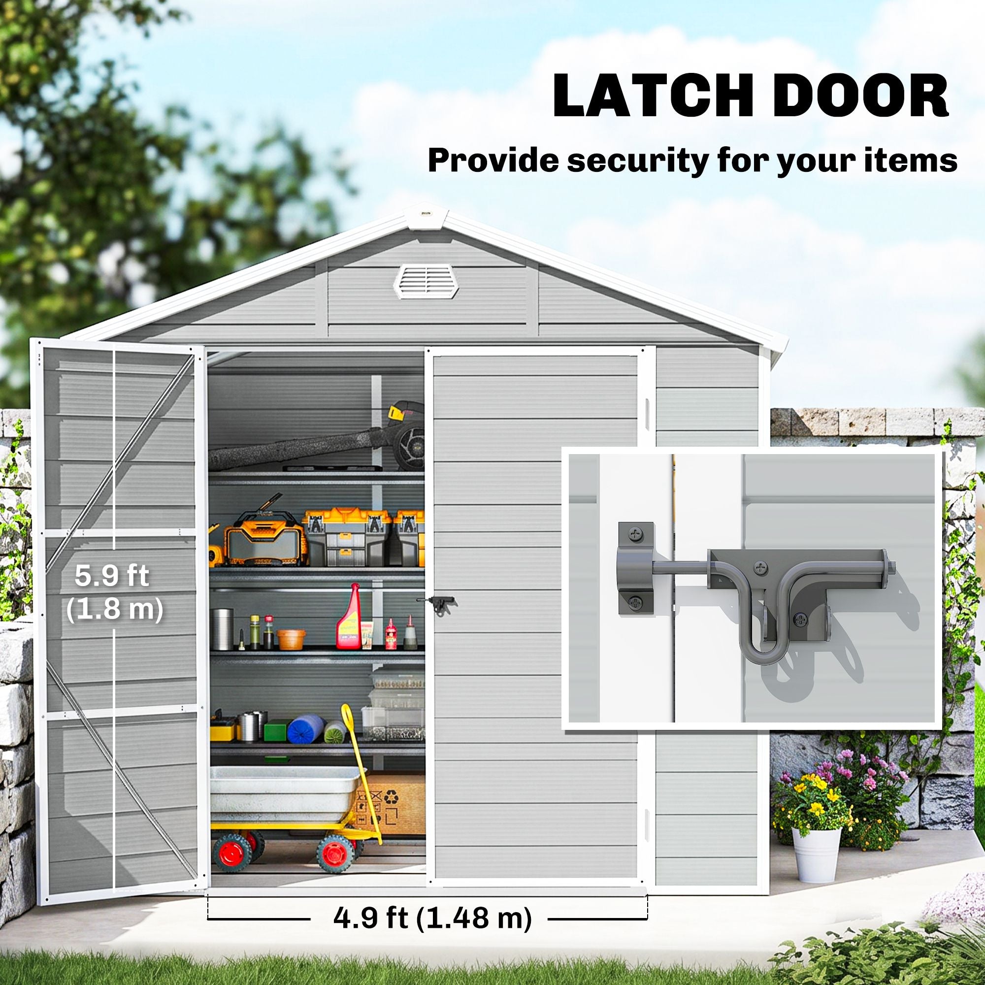 8' x 6' Plastic Garden Storage Shed - Light Grey-Patio & Garden > Lawn & Garden > Sheds-DECOROLALA