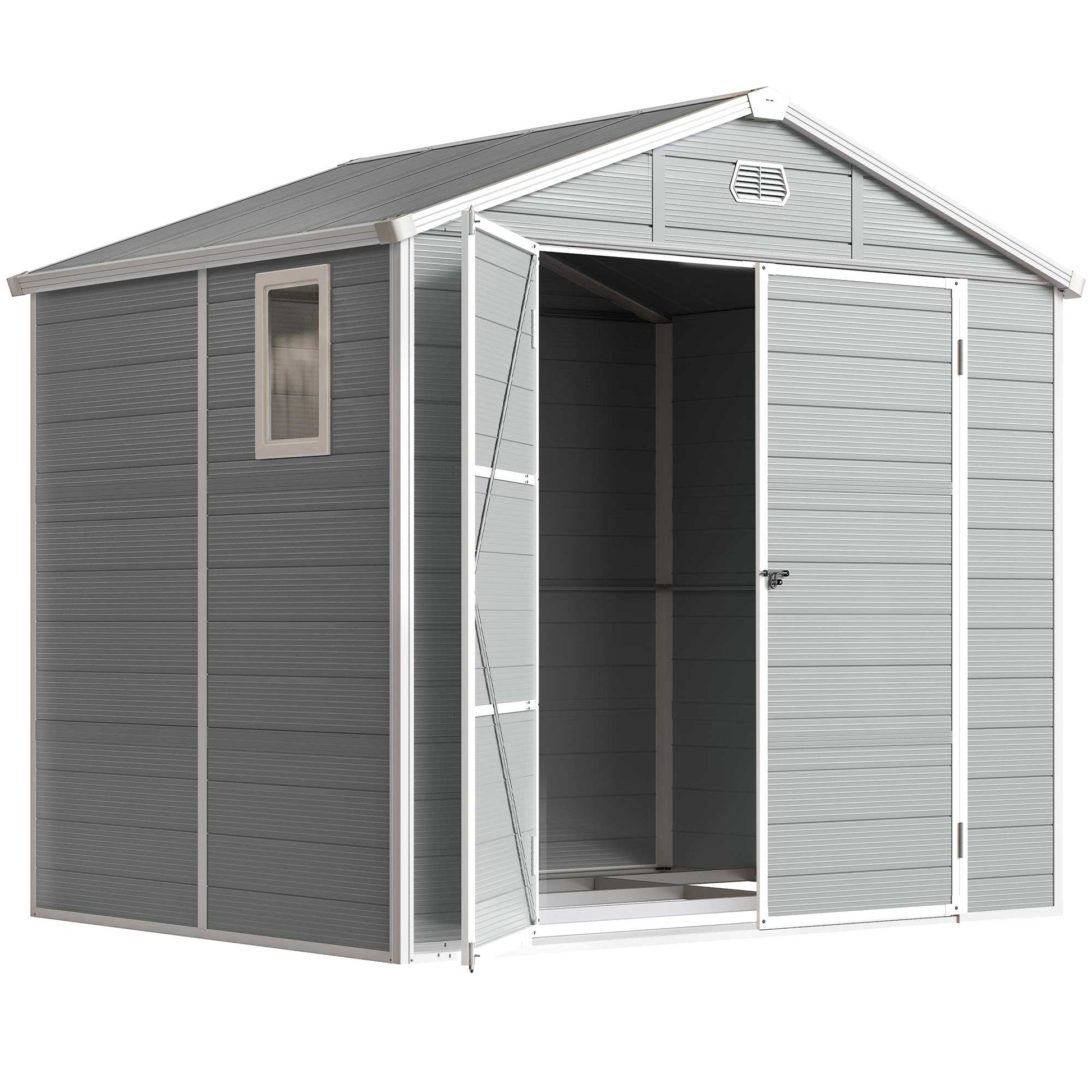 8' x 6' Plastic Garden Storage Shed - Light Grey-Patio & Garden > Lawn & Garden > Sheds-DECOROLALA