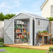 8' x 6' Plastic Garden Storage Shed - Light Grey-Patio & Garden > Lawn & Garden > Sheds-DECOROLALA