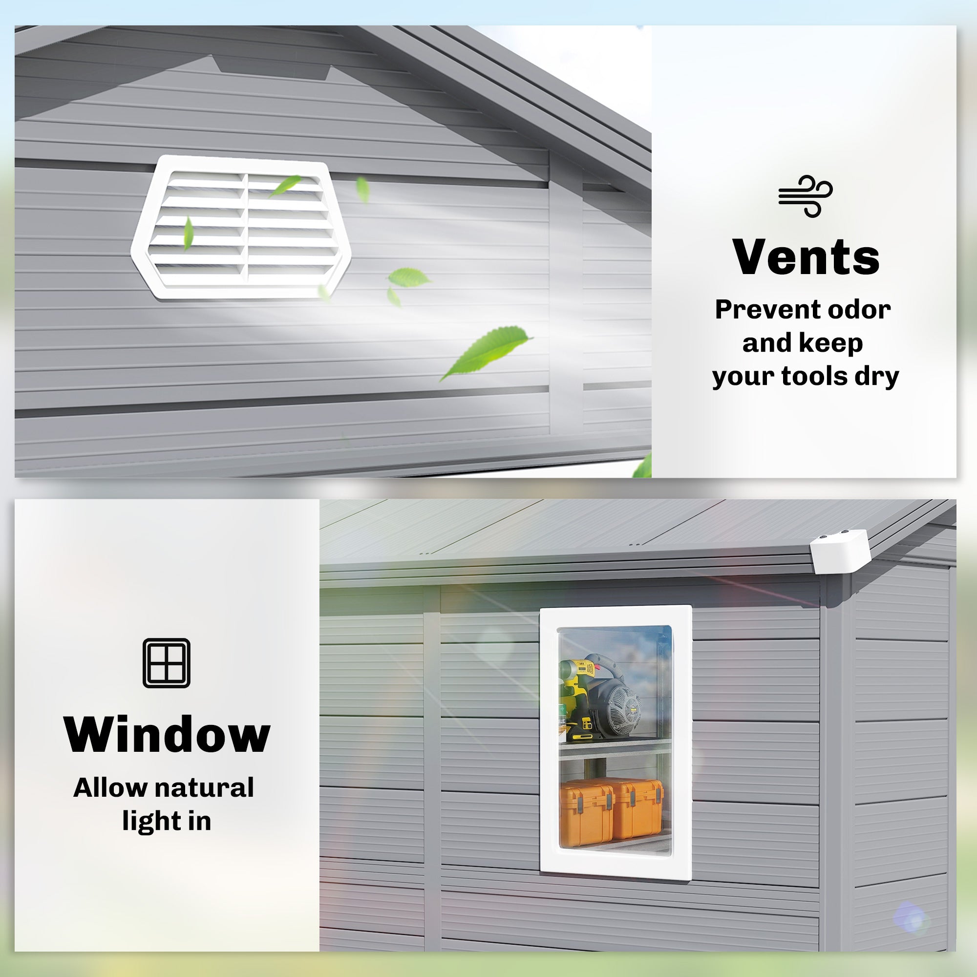 8' x 6' Plastic Garden Storage Shed with Window - Dark Grey-Patio & Garden > Lawn & Garden > Sheds-DECOROLALA