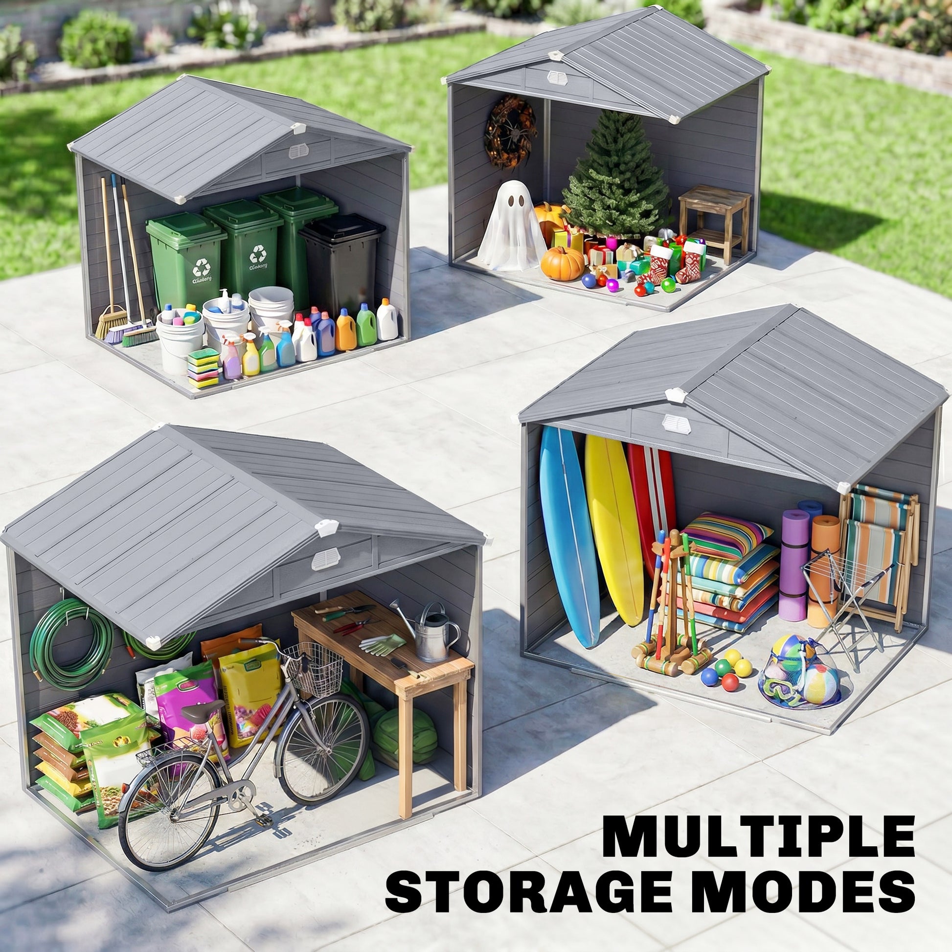 8' x 6' Plastic Garden Storage Shed with Window - Dark Grey-Patio & Garden > Lawn & Garden > Sheds-DECOROLALA