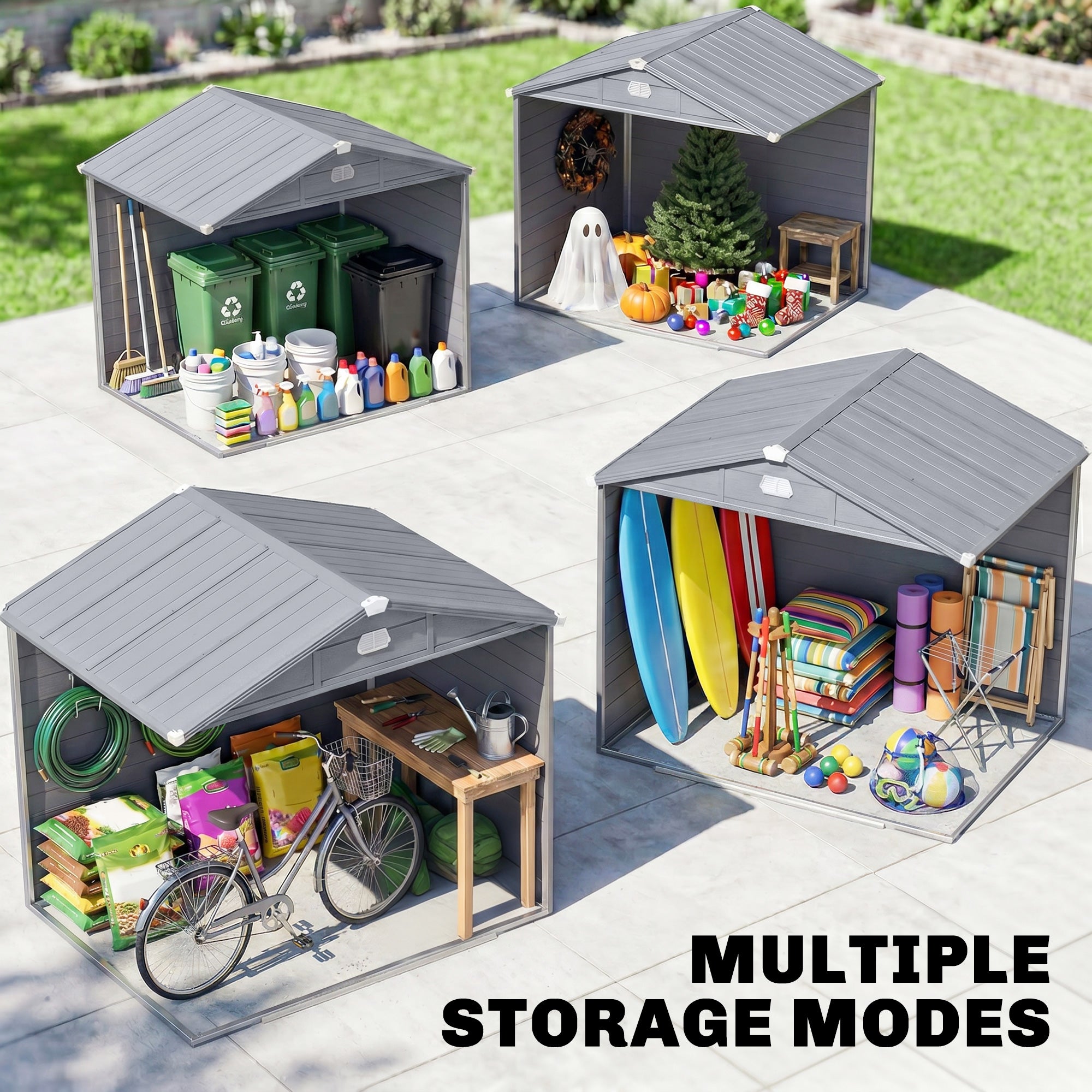 8' x 6' Plastic Garden Storage Shed with Window - Dark Grey-Patio & Garden > Lawn & Garden > Sheds-DECOROLALA