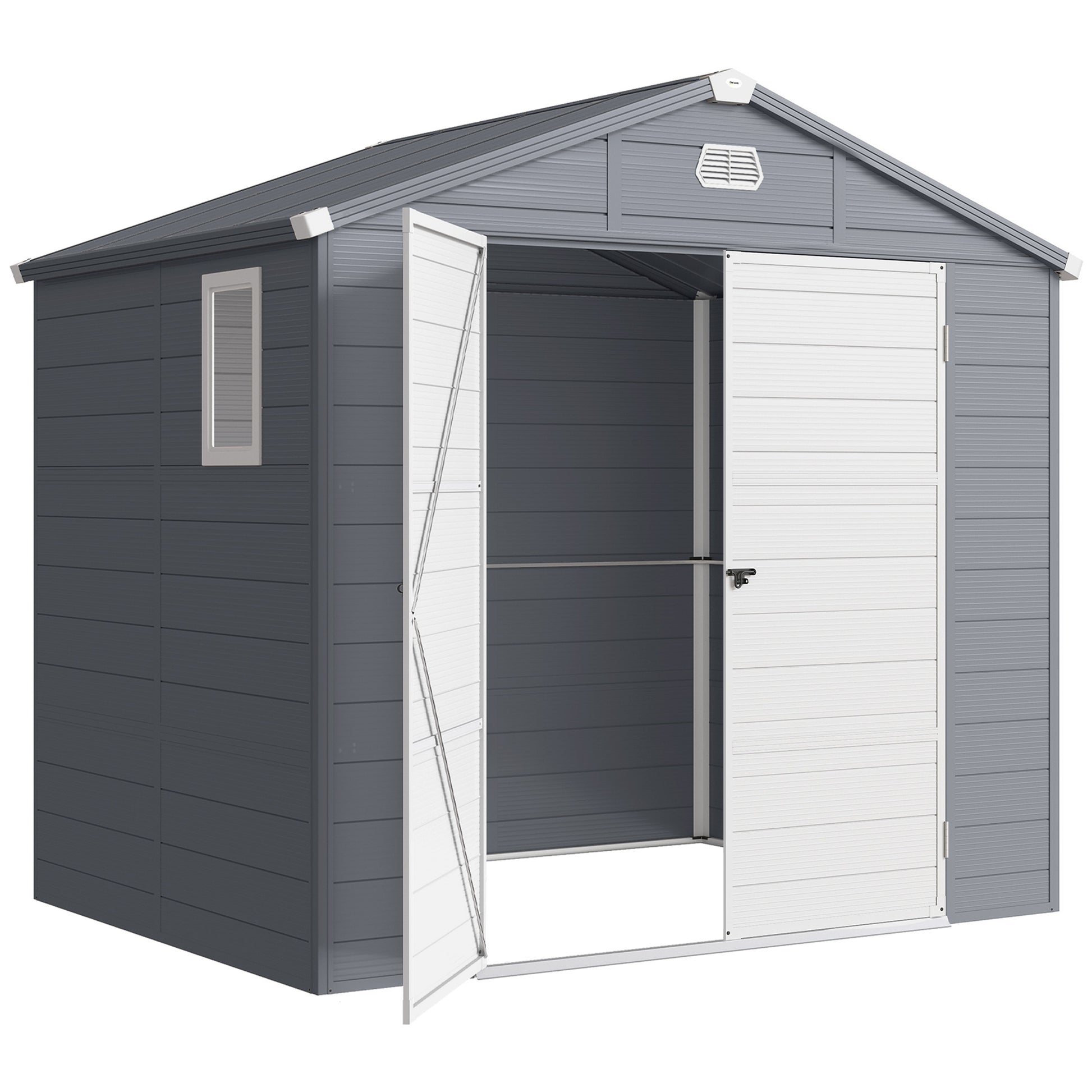 8' x 6' Plastic Garden Storage Shed with Window - Dark Grey-Patio & Garden > Lawn & Garden > Sheds-DECOROLALA