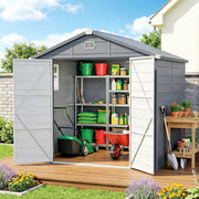 8' x 6' Plastic Garden Storage Shed with Window - Dark Grey-Patio & Garden > Lawn & Garden > Sheds-DECOROLALA