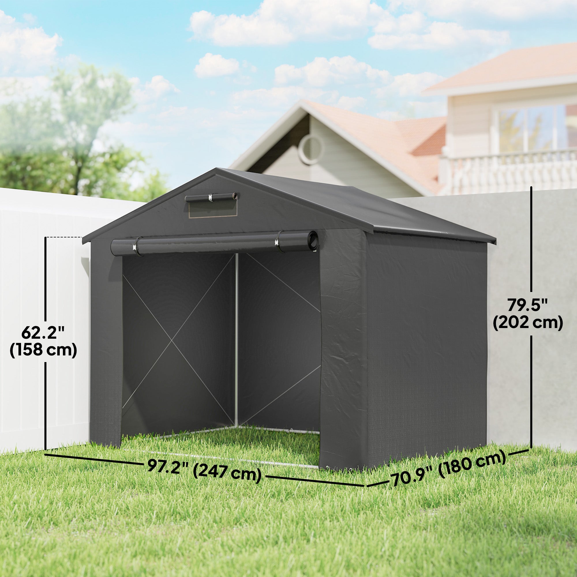 8' x 6' Portable Bike Storage Shed - Dark Grey Metal Frame-Patio & Garden > Lawn & Garden > Sheds > Portable Shed-DECOROLALA