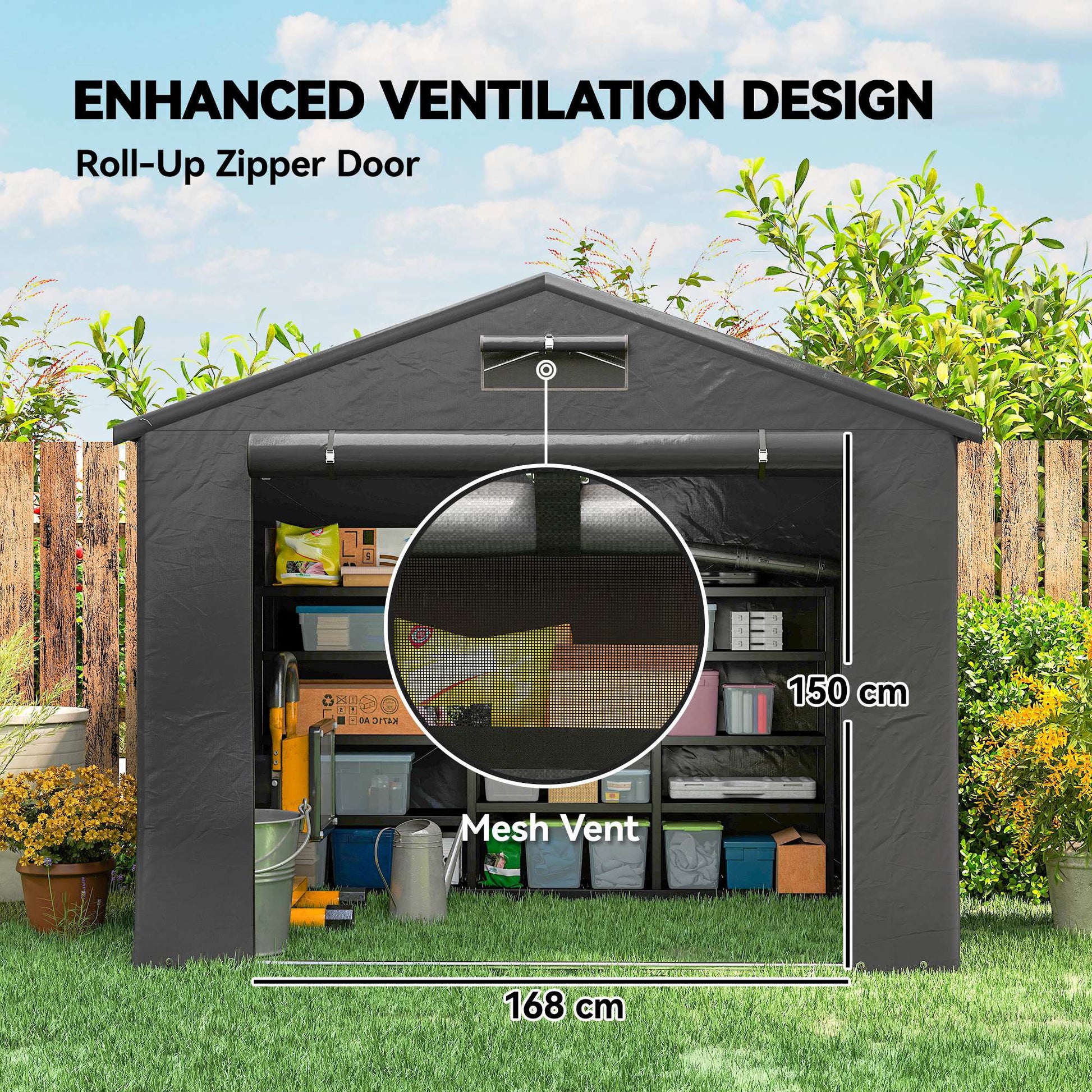8' x 6' Portable Bike Storage Shed - Dark Grey Metal Frame-Patio & Garden > Lawn & Garden > Sheds > Portable Shed-DECOROLALA