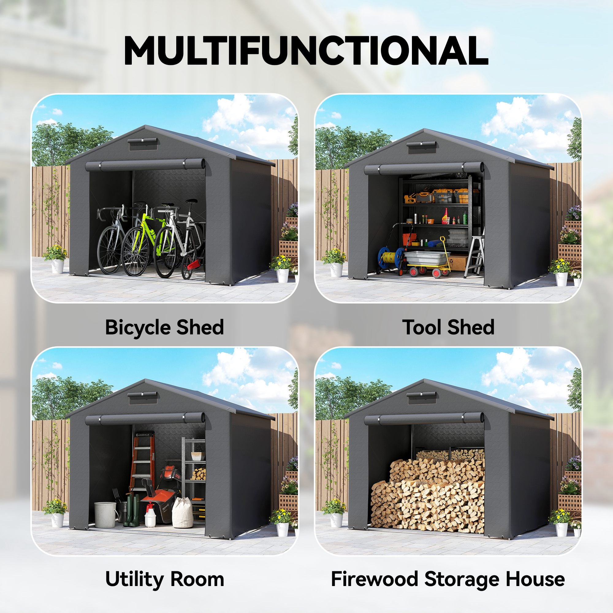 8' x 6' Portable Bike Storage Shed - Dark Grey Metal Frame-Patio & Garden > Lawn & Garden > Sheds > Portable Shed-DECOROLALA