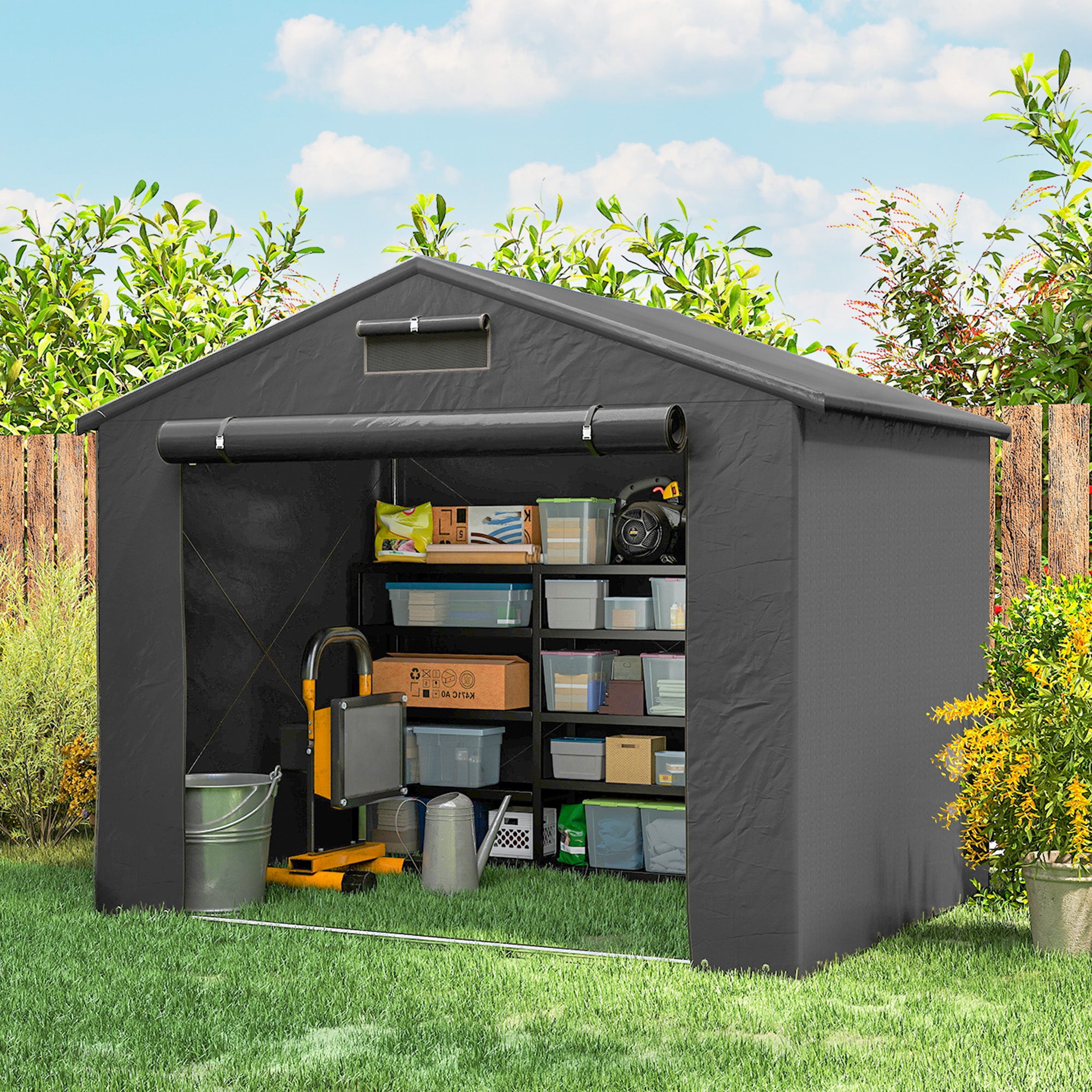 8' x 6' Portable Bike Storage Shed - Dark Grey Metal Frame-Patio & Garden > Lawn & Garden > Sheds > Portable Shed-DECOROLALA