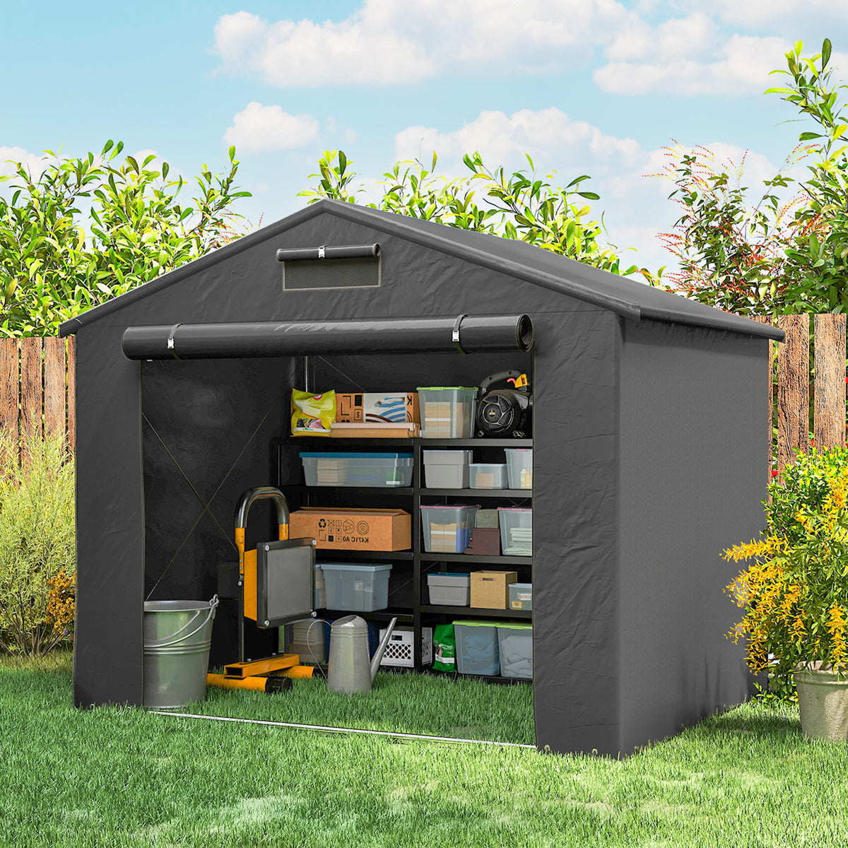 8' x 6' Portable Bike Storage Shed - Dark Grey Metal Frame-Patio & Garden > Lawn & Garden > Sheds > Portable Shed-DECOROLALA