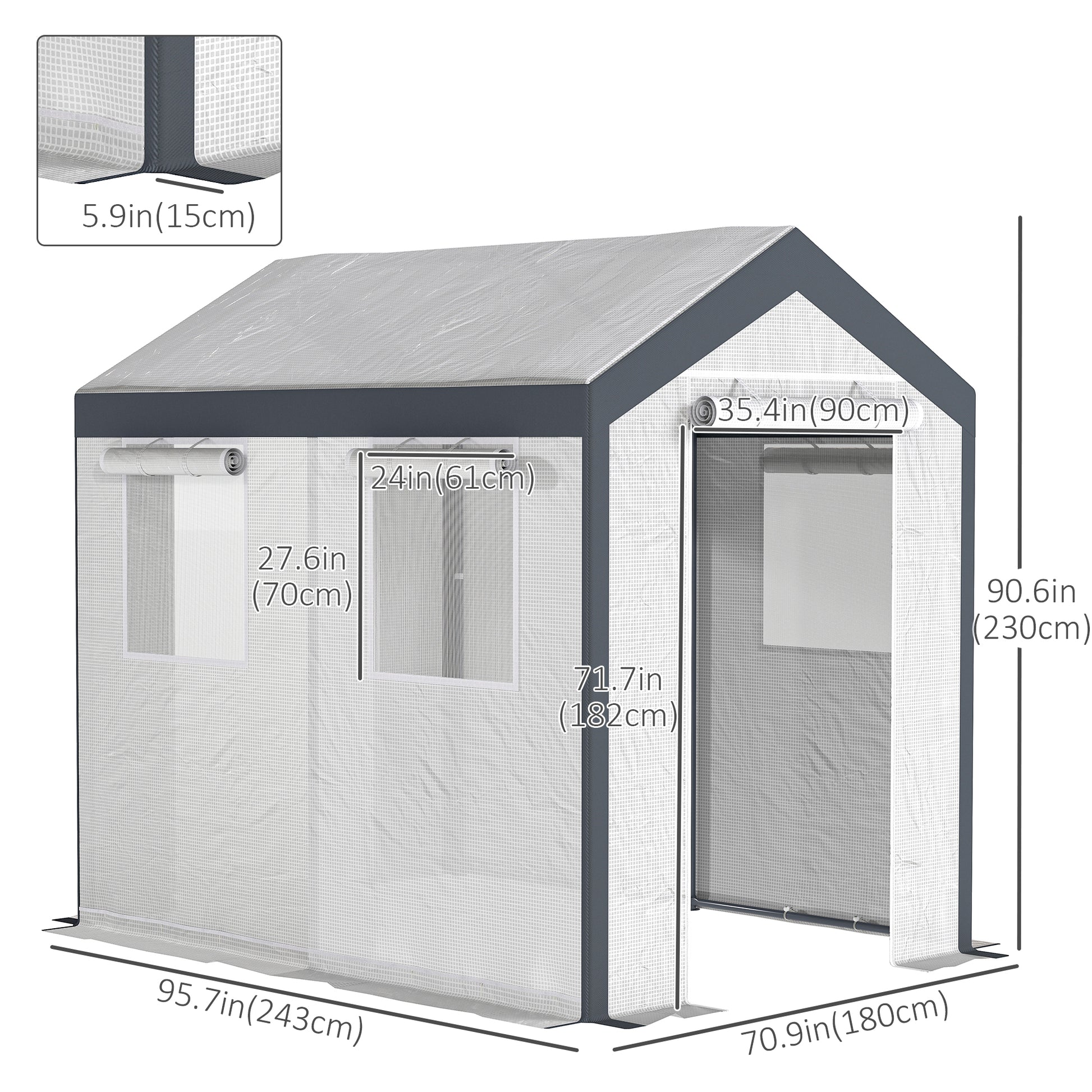 8' x 6' x 7.5' Walk-in Greenhouse - White PE Polytunnel-DECOROLALA