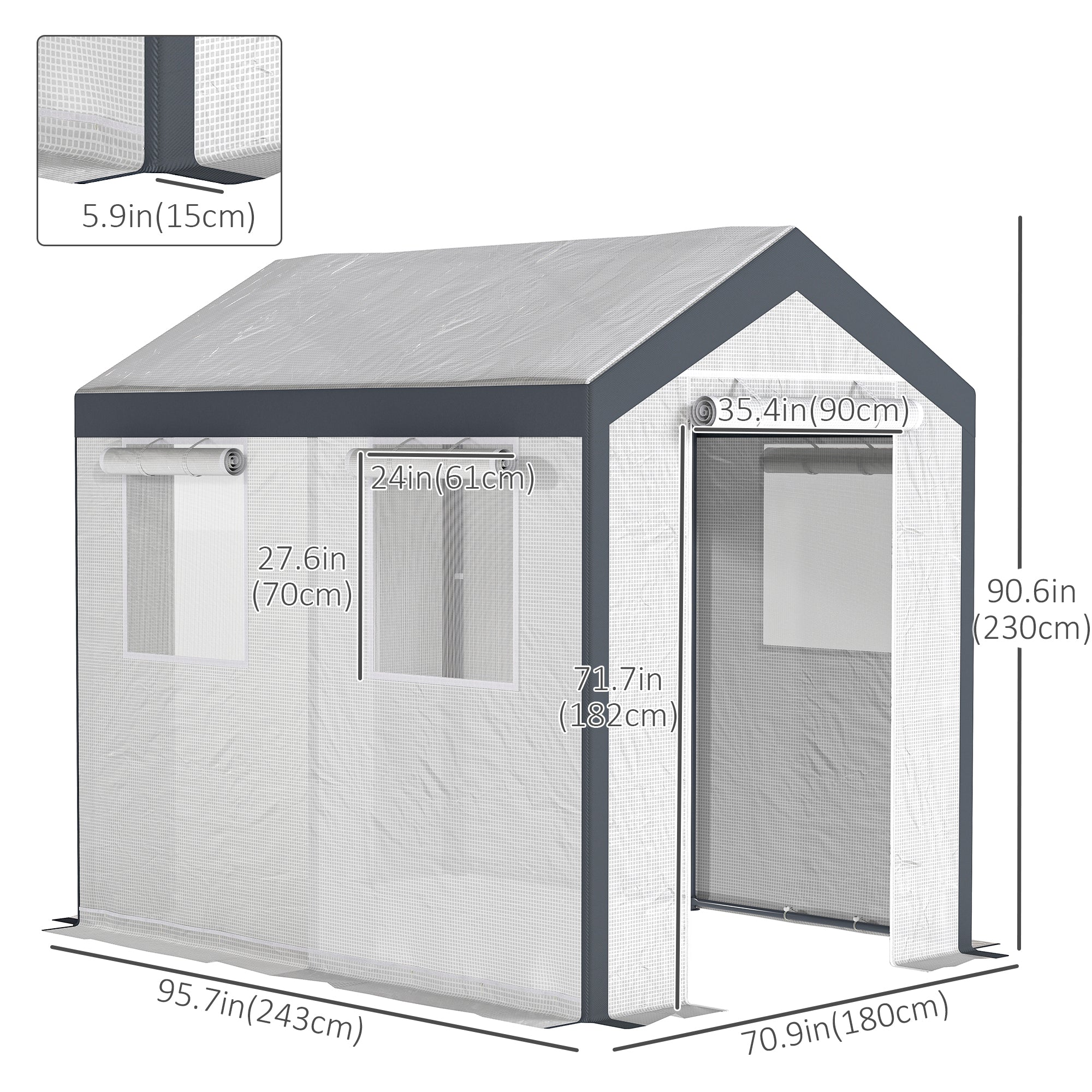 8' x 6' x 7.5' Walk-in Greenhouse - White PE Polytunnel-DECOROLALA