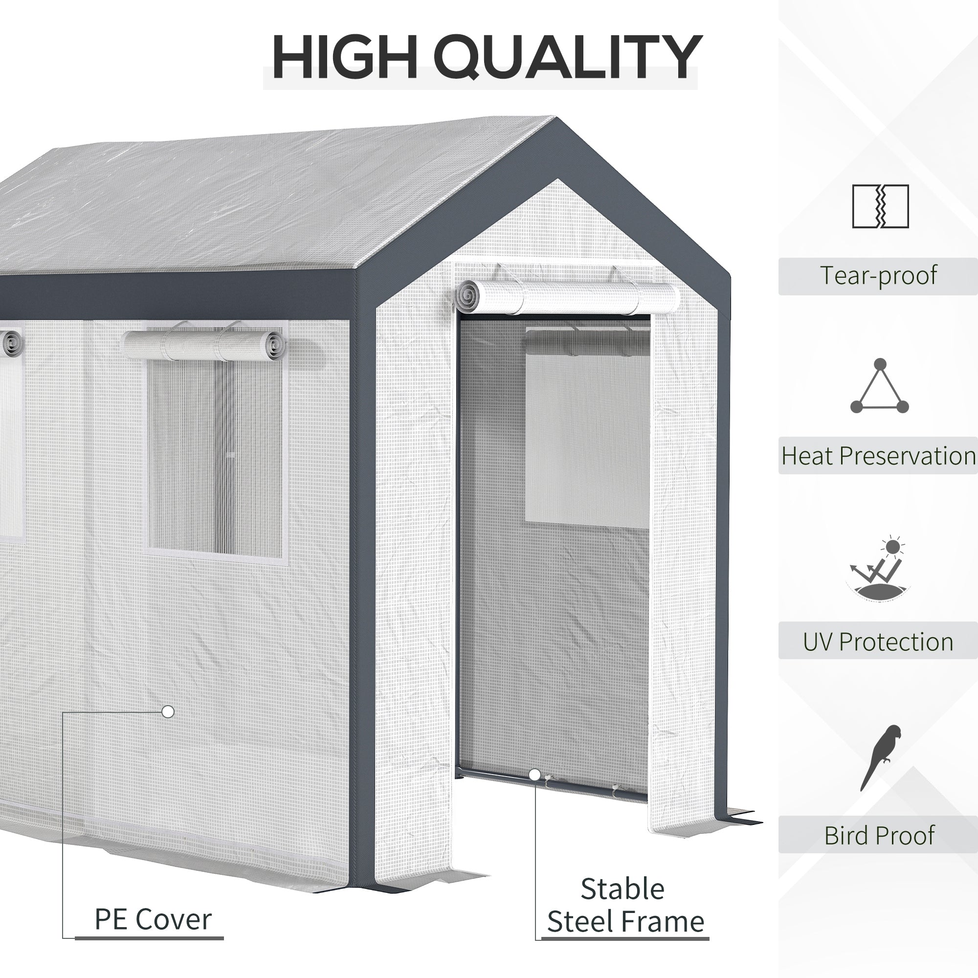 8' x 6' x 7.5' Walk-in Greenhouse - White PE Polytunnel-DECOROLALA