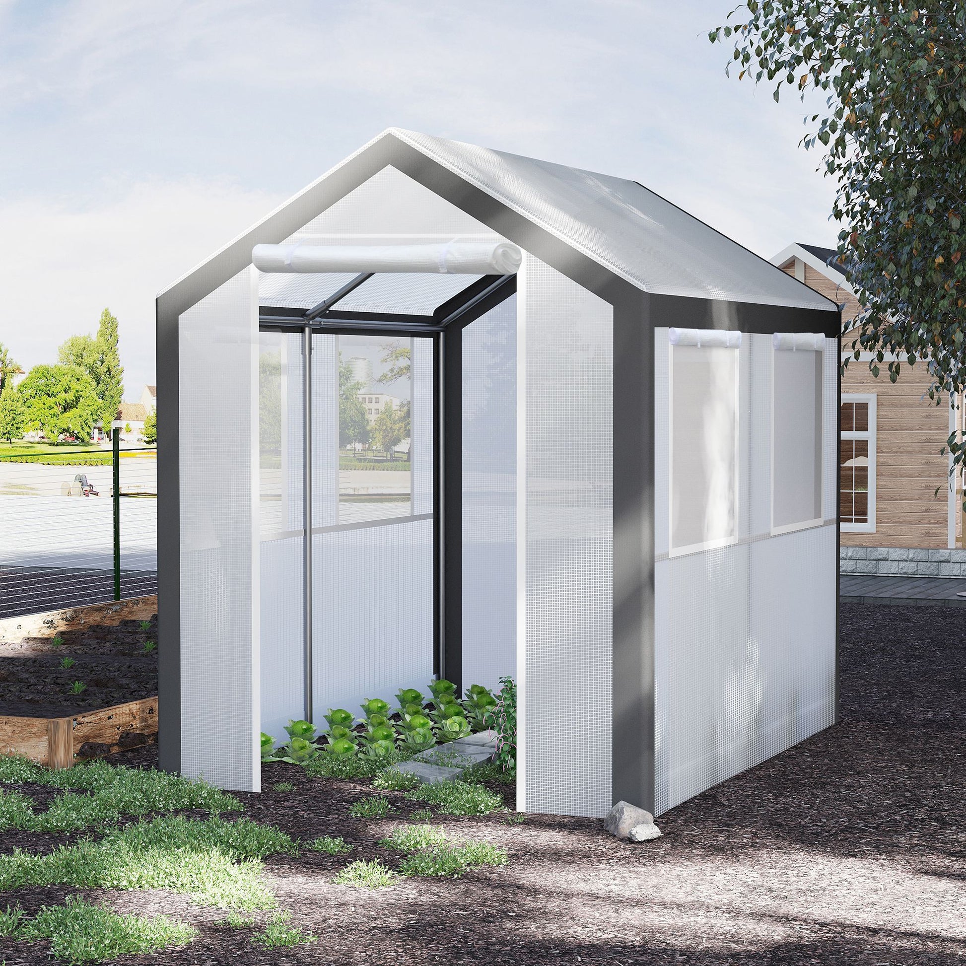 8' x 6' x 7.5' Walk-in Greenhouse - White PE Polytunnel-DECOROLALA