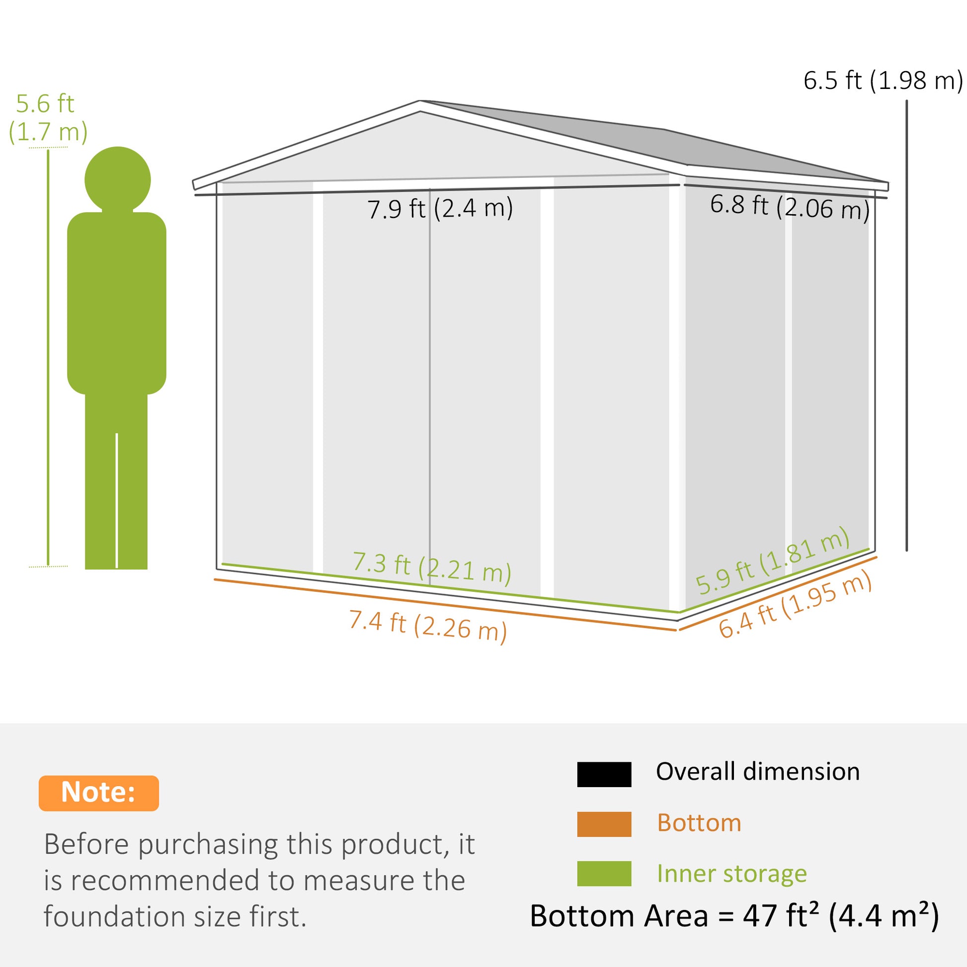 8' x 7' Outdoor Storage Shed - Dark Grey Galvanized Metal-Patio & Garden > Lawn & Garden > Sheds-DECOROLALA