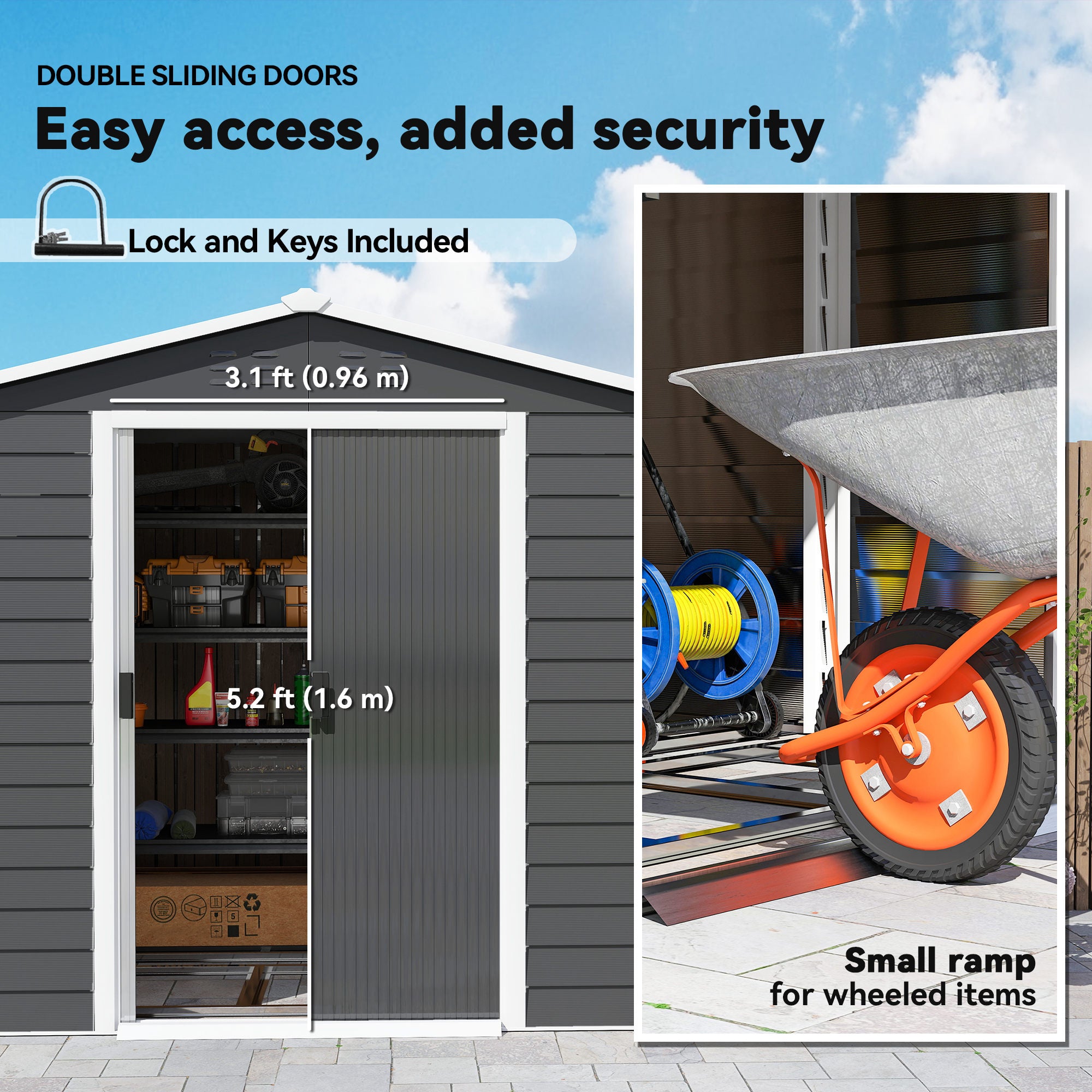 8' x 7' Outdoor Storage Shed - Dark Grey Galvanized Metal-Patio & Garden > Lawn & Garden > Sheds-DECOROLALA