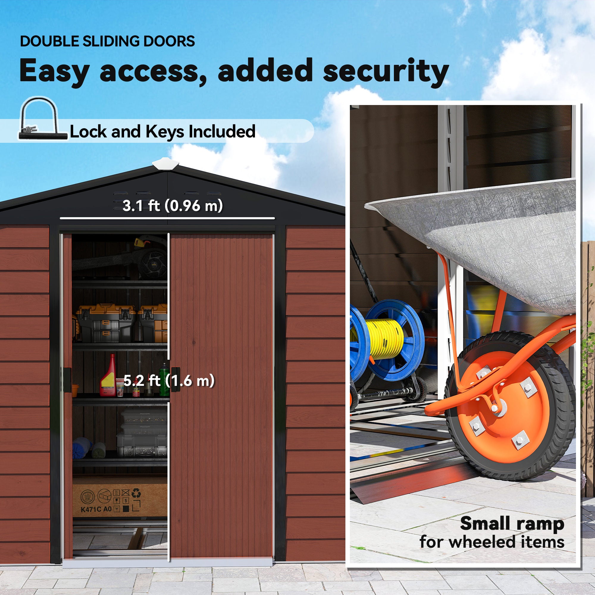 8' x 7' Outdoor Storage Shed - Teak Galvanized Steel Metal-Patio & Garden > Lawn & Garden > Sheds-DECOROLALA