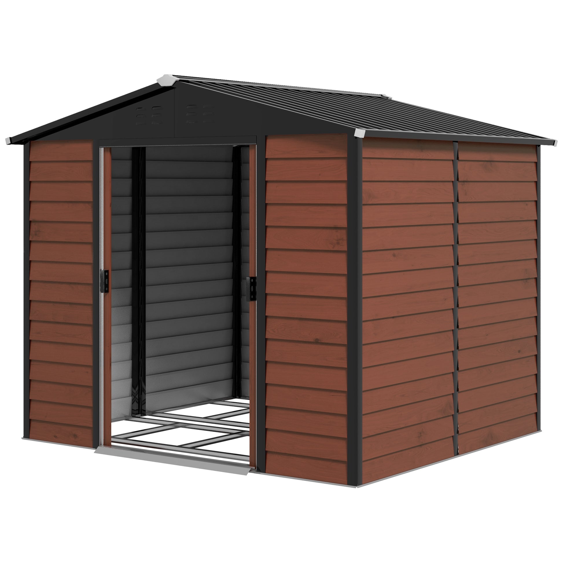 8' x 7' Outdoor Storage Shed - Teak Galvanized Steel Metal-Patio & Garden > Lawn & Garden > Sheds-DECOROLALA