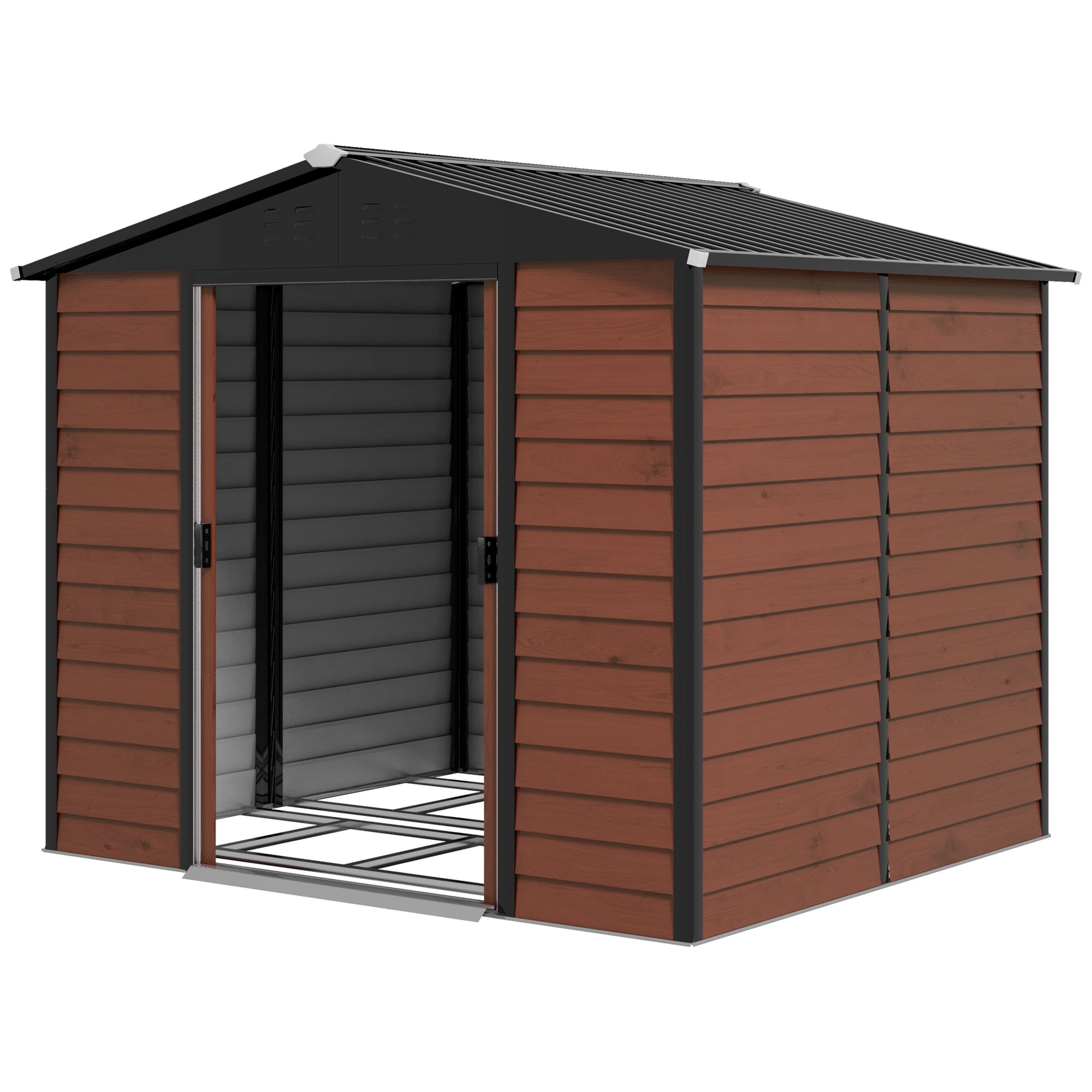 8' x 7' Outdoor Storage Shed - Teak Galvanized Steel Metal-Patio & Garden > Lawn & Garden > Sheds-DECOROLALA