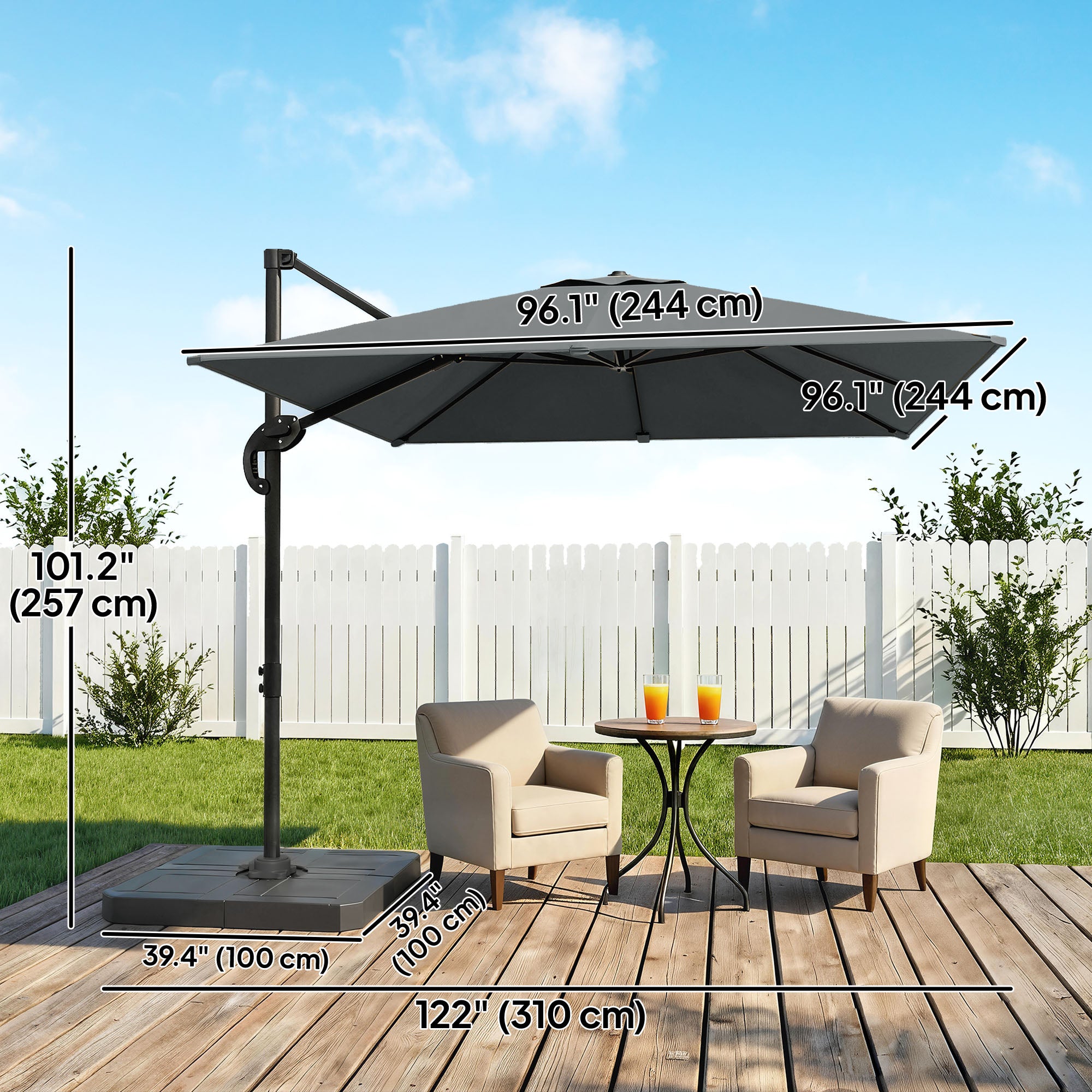 8' x 8' Cantilever Patio Umbrella with Base - Dark Grey-DECOROLALA