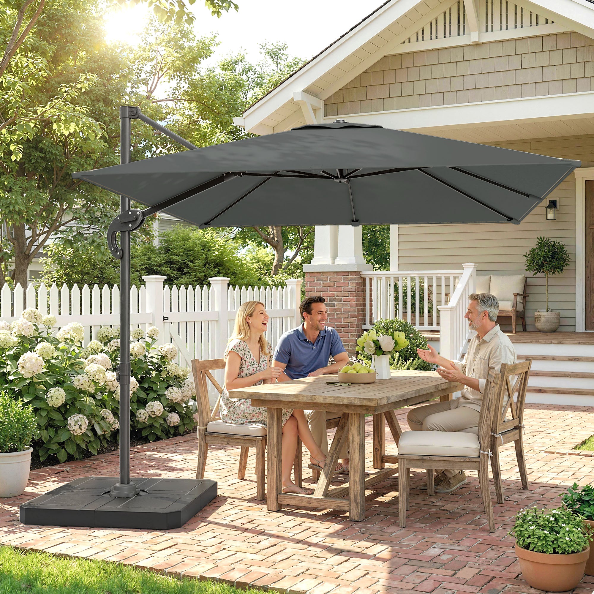 8' x 8' Cantilever Patio Umbrella with Base - Dark Grey-DECOROLALA