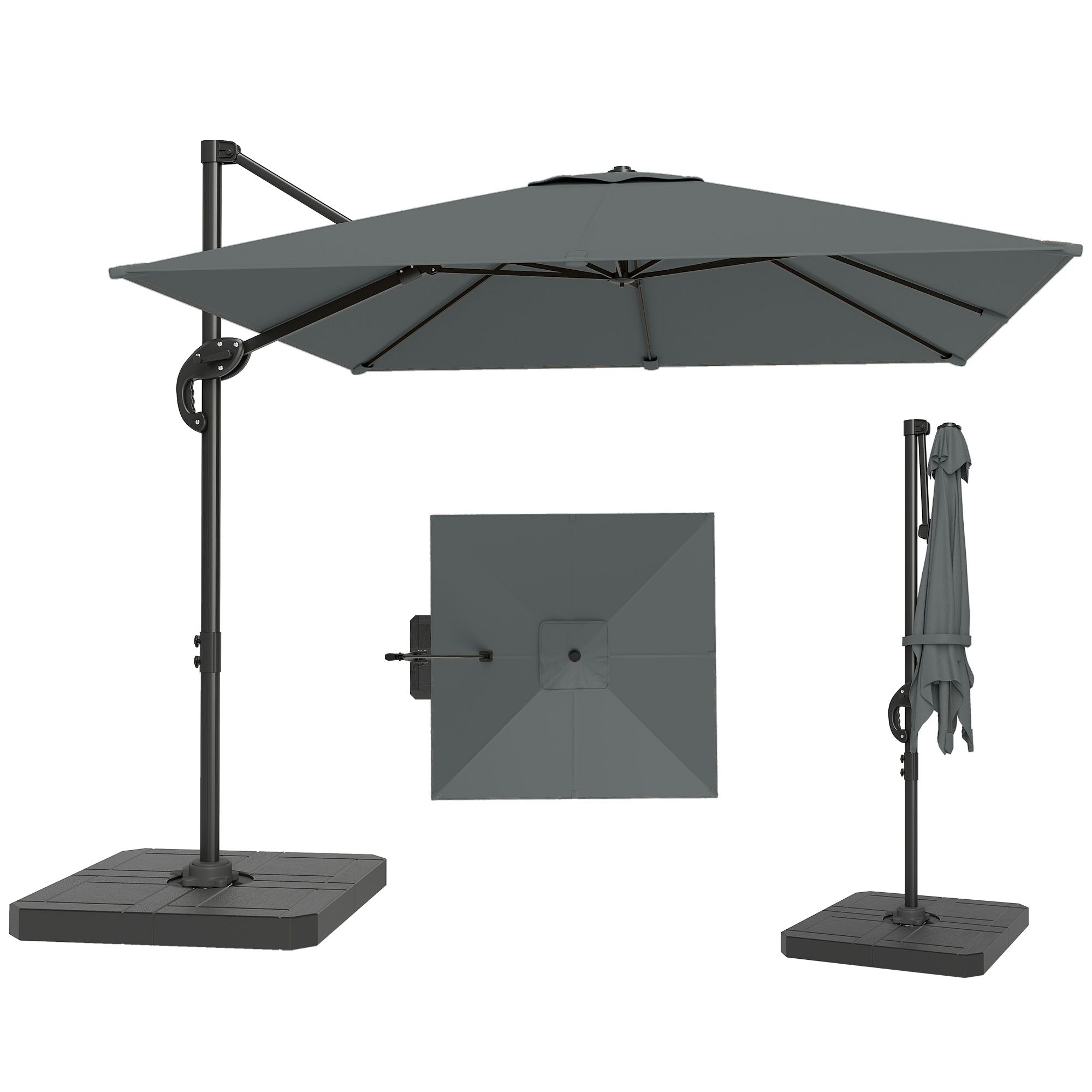 8' x 8' Cantilever Patio Umbrella with Base - Dark Grey-DECOROLALA