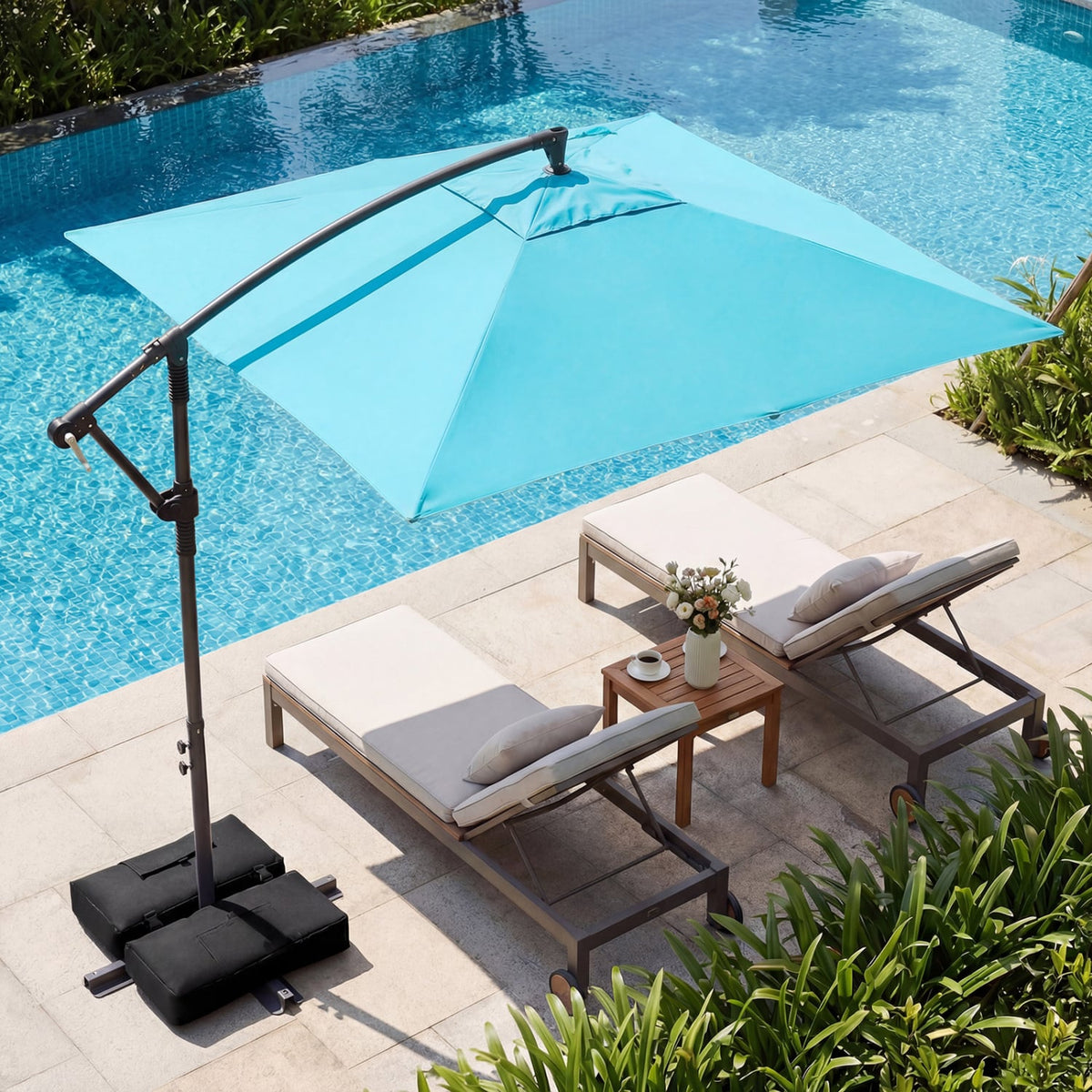 8 x 8 FT Offset Cantilever Patio Umbrella Square Hanging Outdoor Market Umbrella with 360° Rotation-Turquoise-Outdoor Umbrellas-DECOROLALA