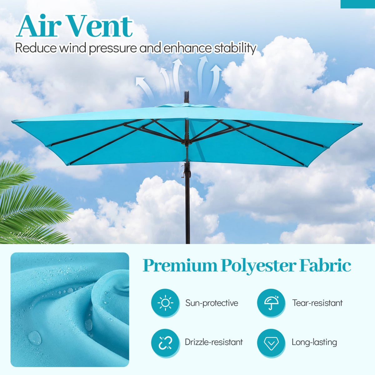 8 x 8 FT Offset Cantilever Patio Umbrella Square Hanging Outdoor Market Umbrella with 360° Rotation-Turquoise-Outdoor Umbrellas-DECOROLALA