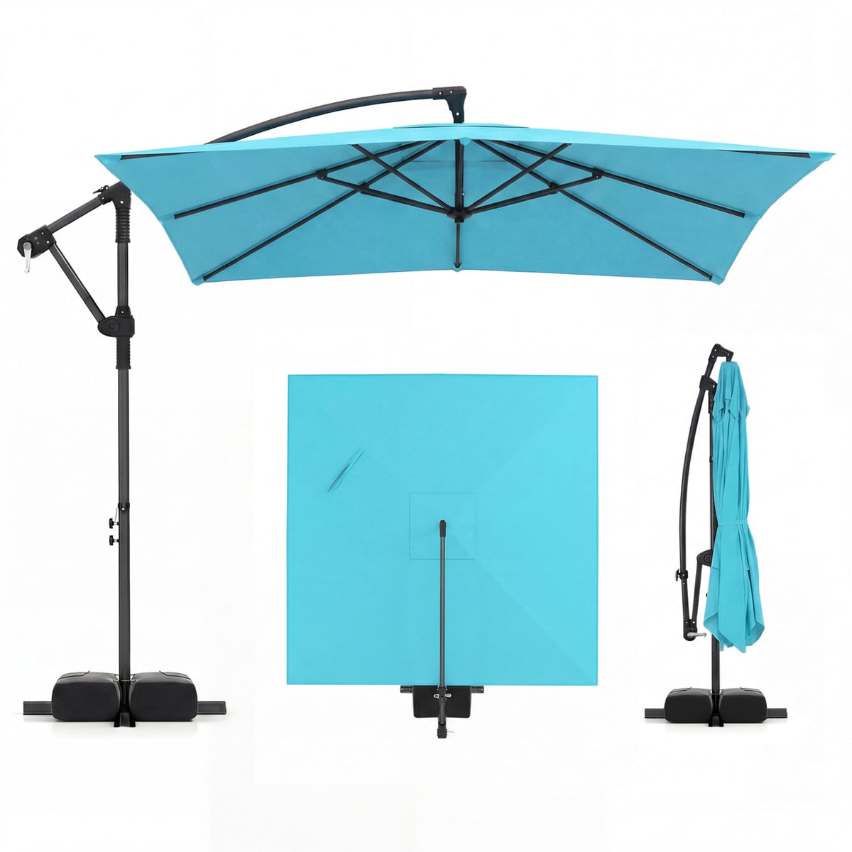 8 x 8 FT Offset Cantilever Patio Umbrella Square Hanging Outdoor Market Umbrella with 360° Rotation-Turquoise-Outdoor Umbrellas-DECOROLALA