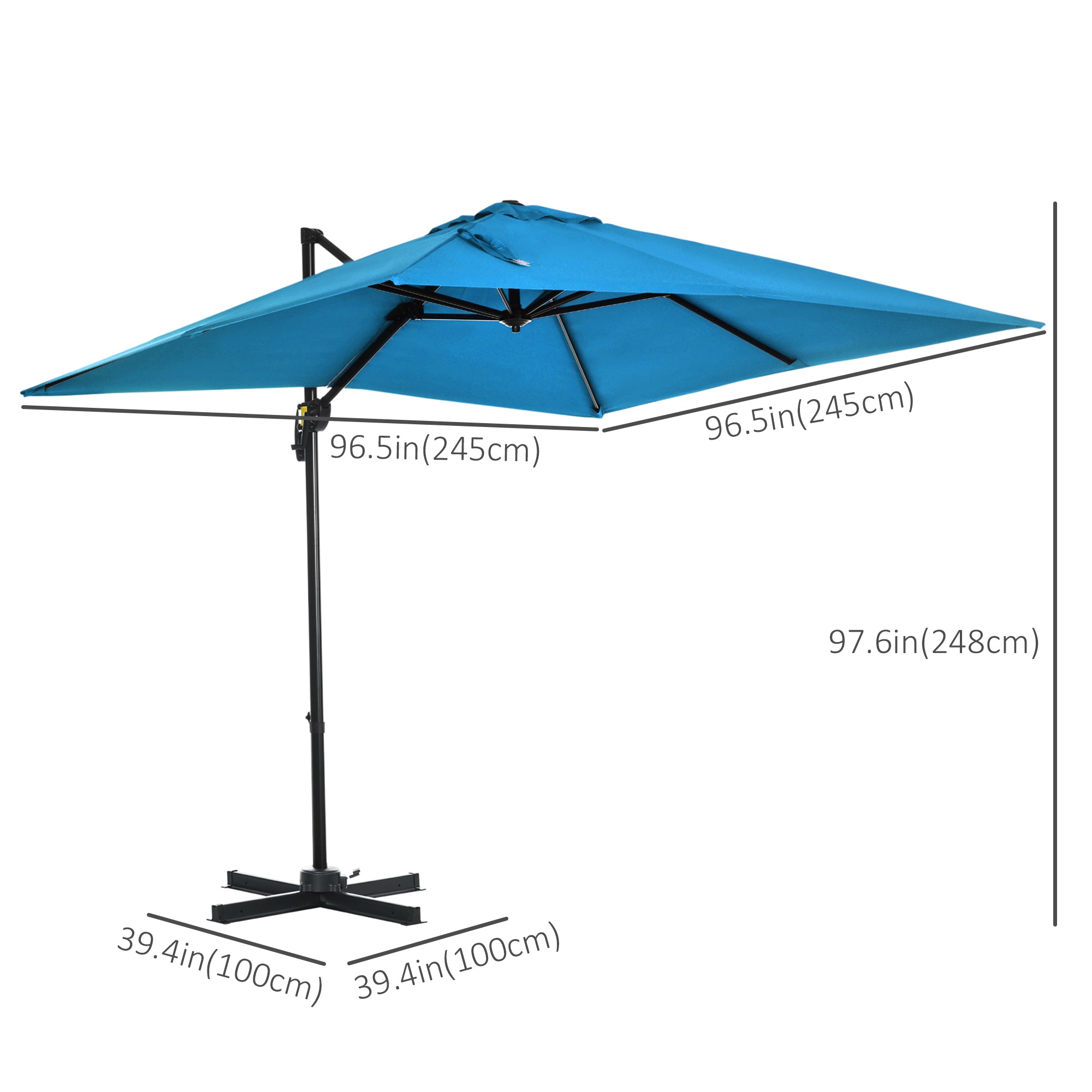8' x 8' Patio Umbrella, Turquoise, Aluminum Cantilever Shade-DECOROLALA
