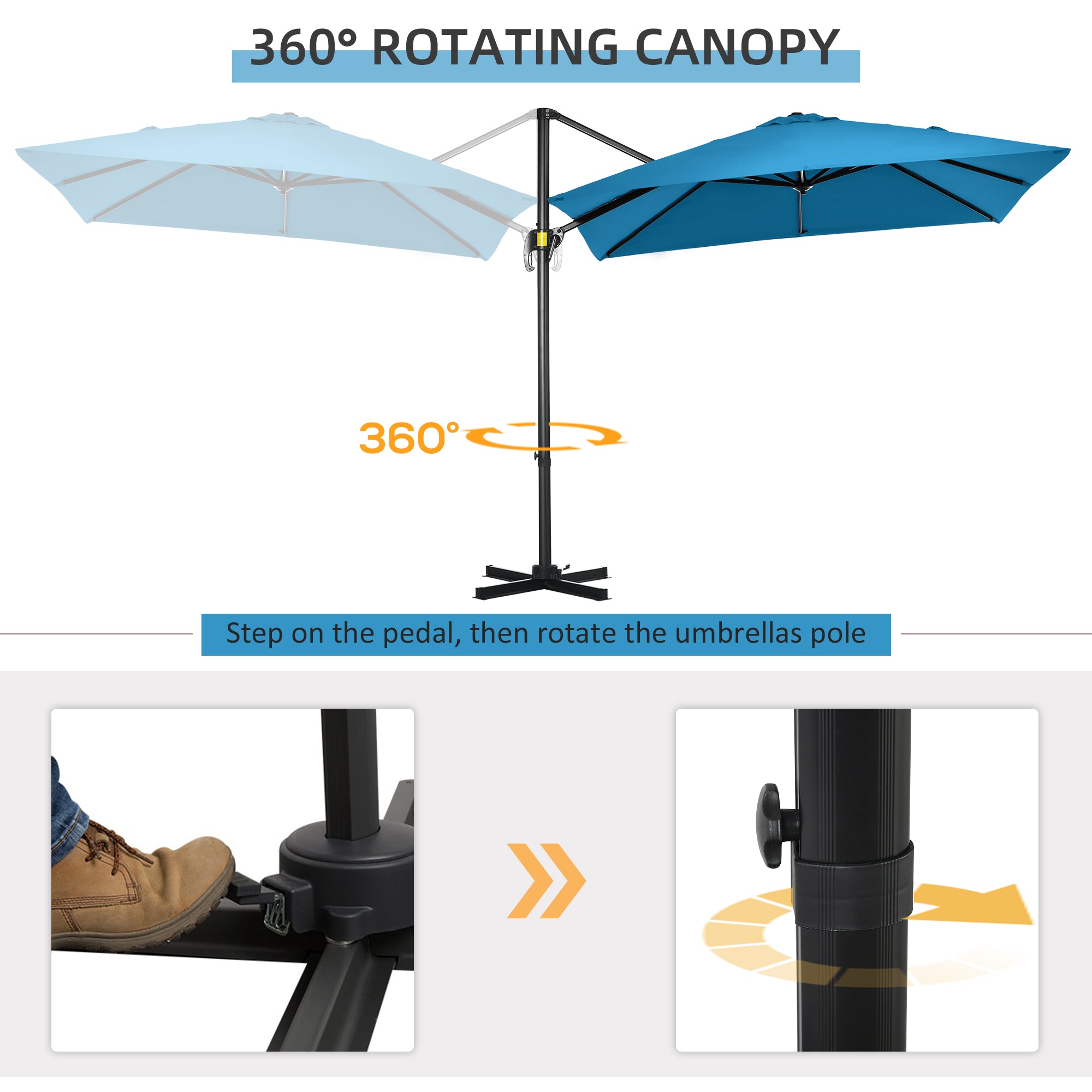 8' x 8' Patio Umbrella, Turquoise, Aluminum Cantilever Shade-DECOROLALA