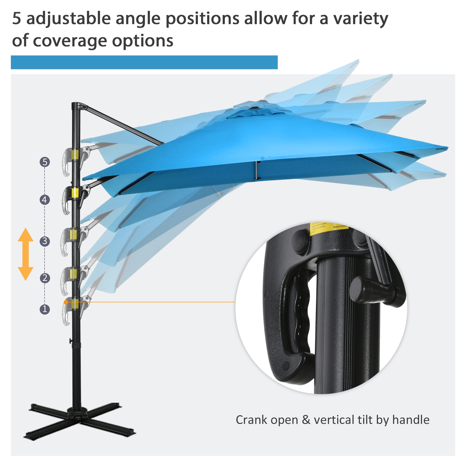 8' x 8' Patio Umbrella, Turquoise, Aluminum Cantilever Shade-DECOROLALA