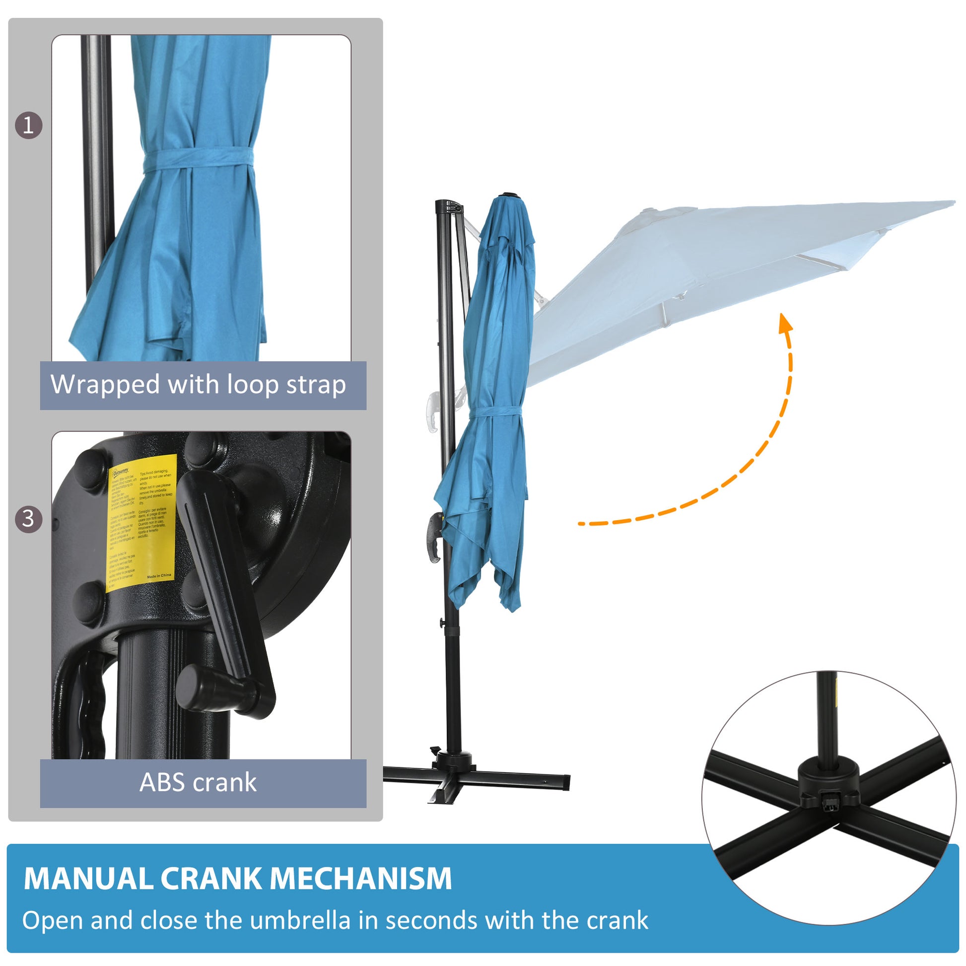 8' x 8' Patio Umbrella, Turquoise, Aluminum Cantilever Shade-DECOROLALA