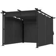 8' x 8.5' Metal Retractable Pergola with Sidewalls - Dark Grey-DECOROLALA