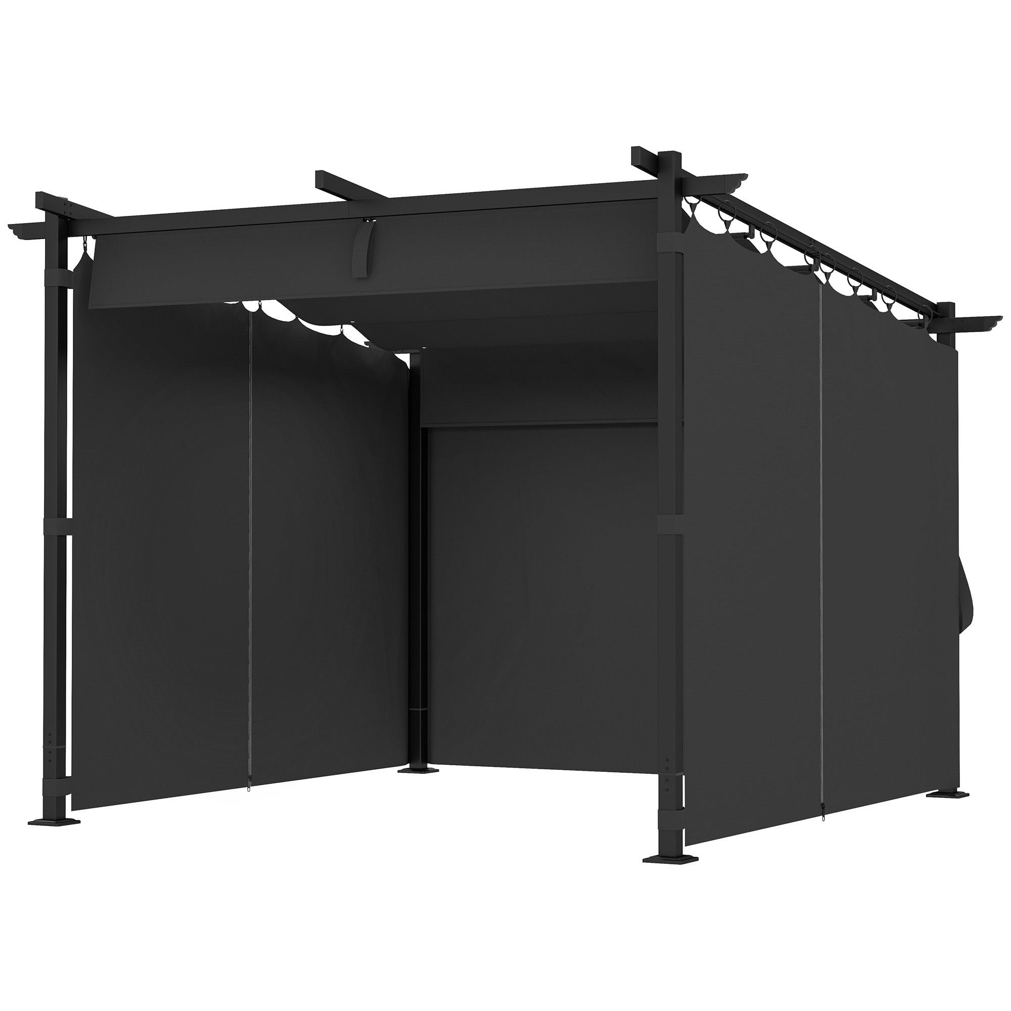 8' x 8.5' Metal Retractable Pergola with Sidewalls - Dark Grey-DECOROLALA