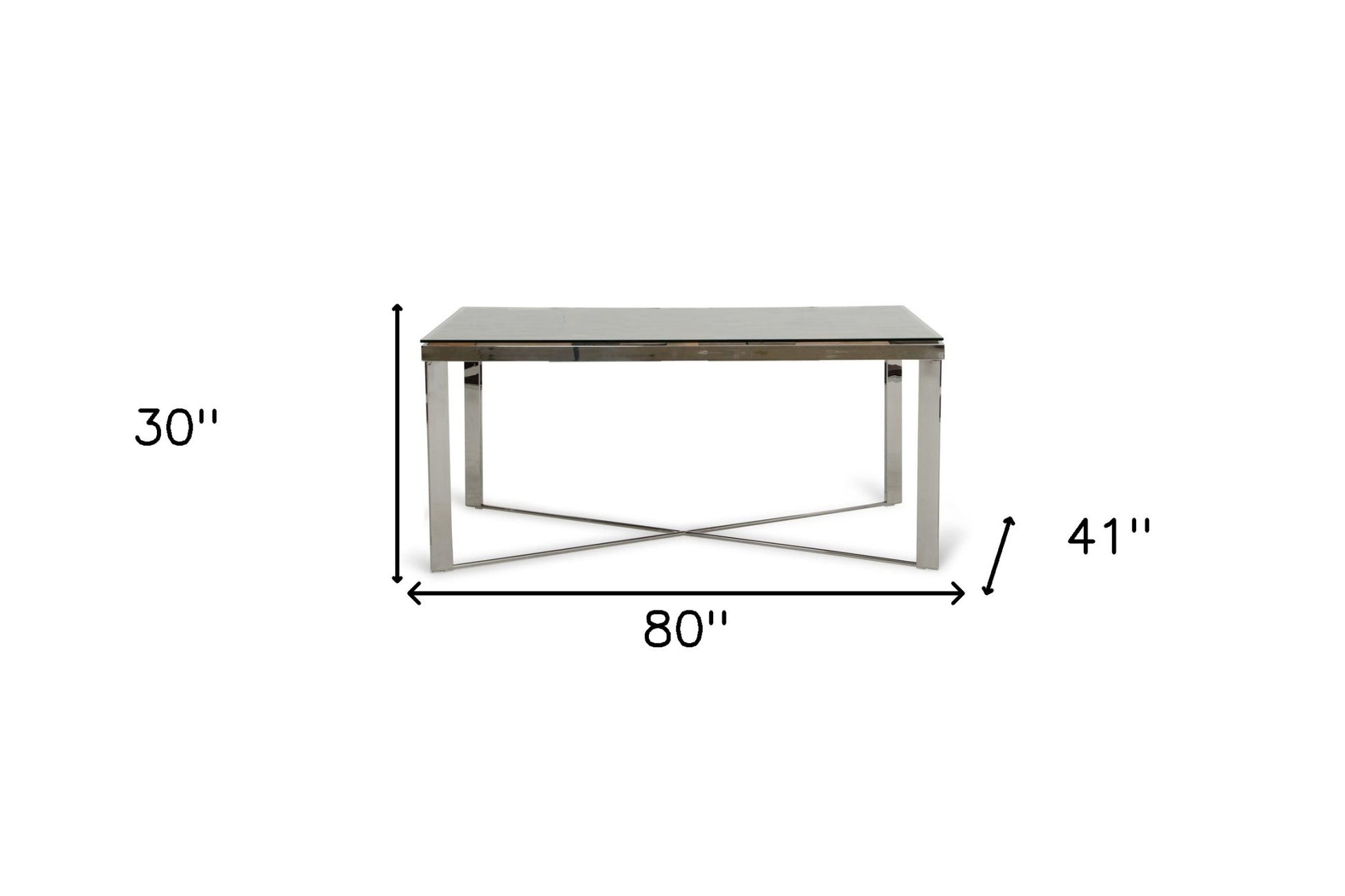 80" Clear And Silver Solid Wood And Stainless Steel Trestle Base Dining Table-Dining Tables-DECOROLALA